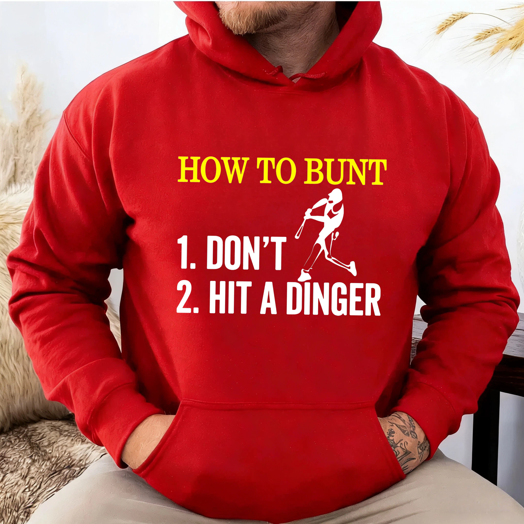 Dorawear™ How To Bunt Dont Hit A Dinger Baseball Hoodie For Men And Women Funny Sports Sweatshirt With Pocket And Drawstring Hood-Dorawear