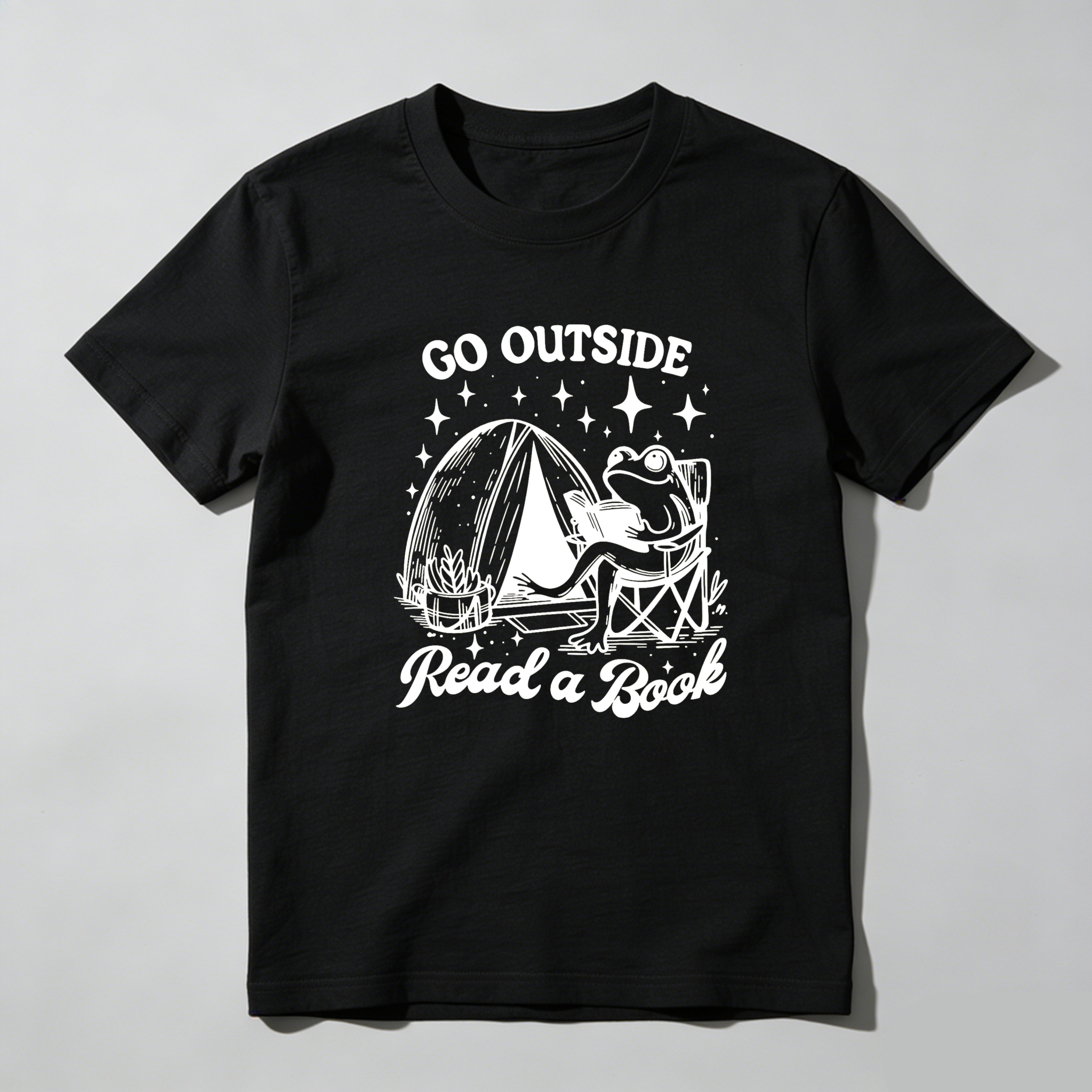 Dorawear Go Outside Read A Book Frog Tent Stars T Shirt
