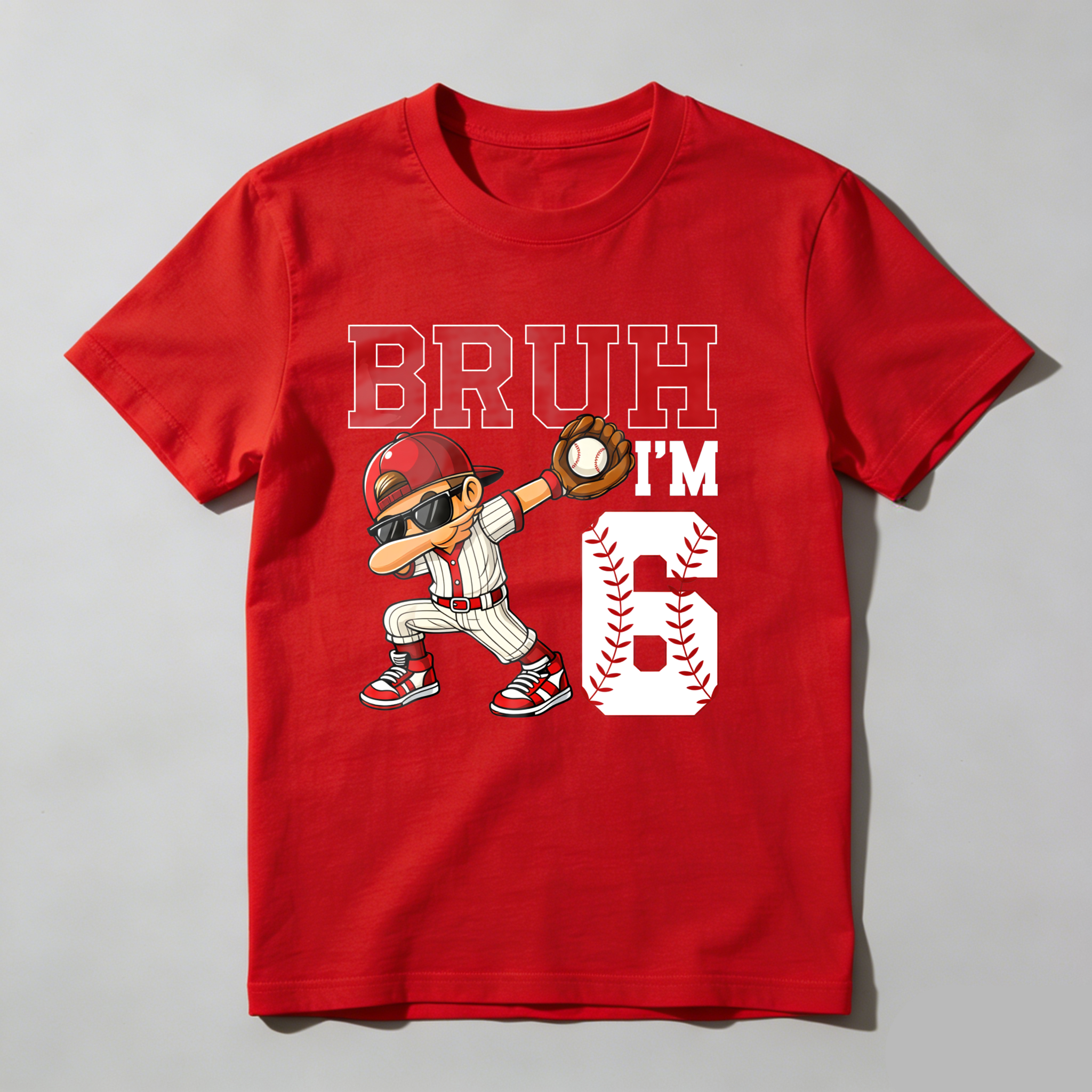 Dorawear™ Bruh I'm Six Baseball Player Cartoon T Shirt