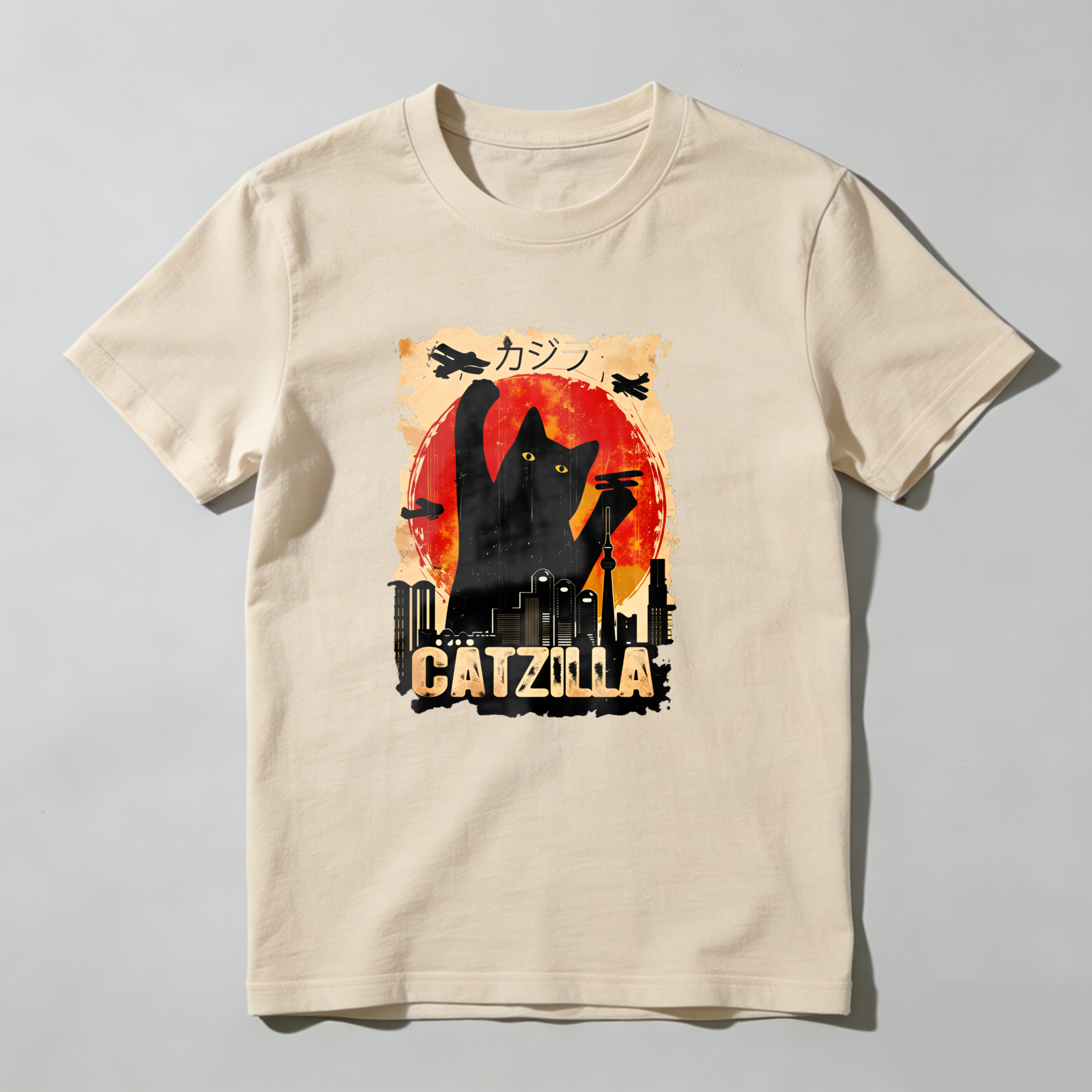 Catzilla Giant Cat Destroying City tshirt 100% cotton