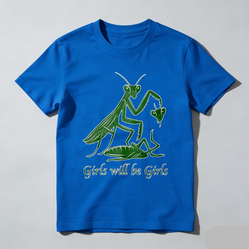 Dorawear™ Green Mantis Eating Prey With Text Below T Shirt 100% cotton