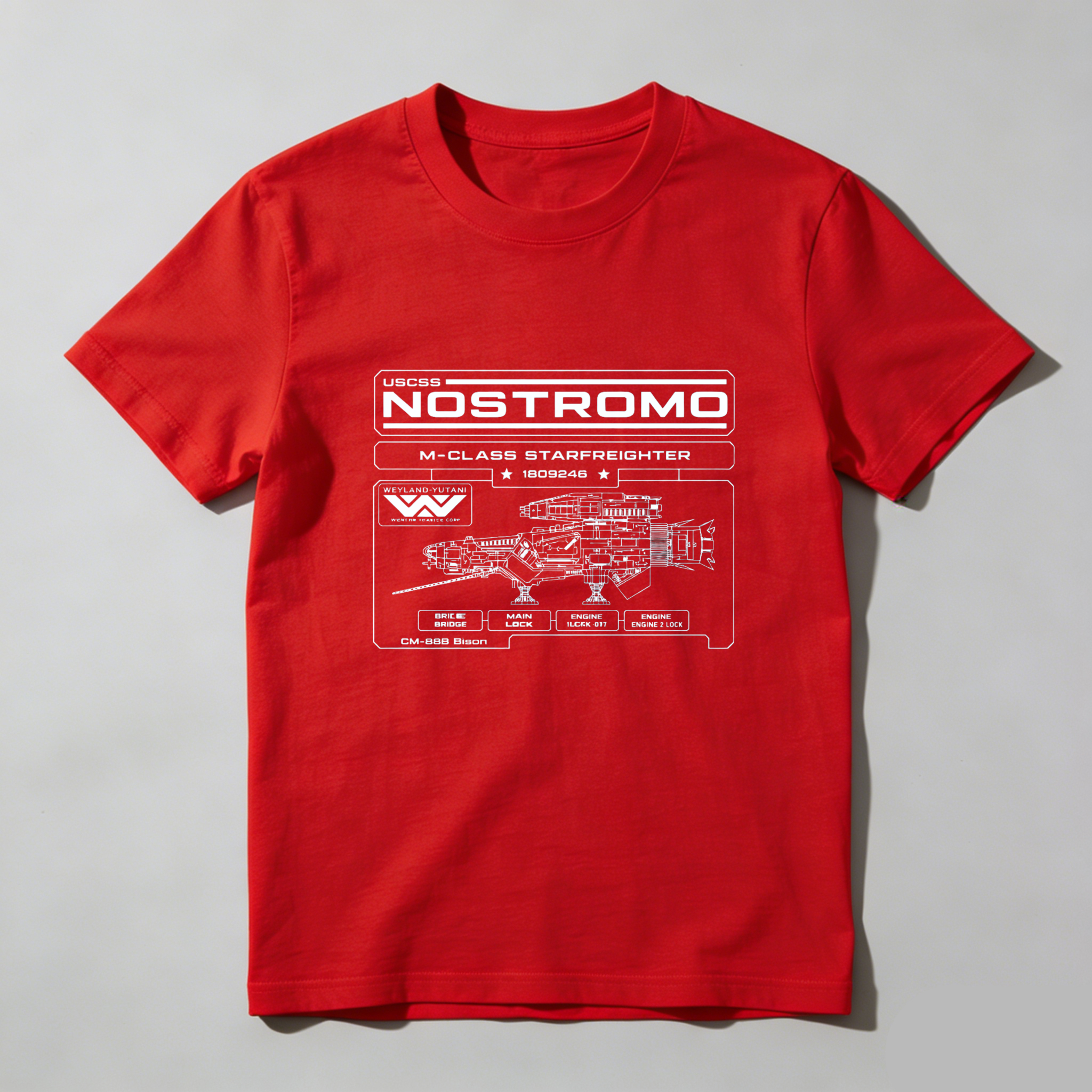 Dorawear™ Nostromo Starship Blueprint Design Pure Cotton Short Sleeve T Shirt-Dorawear