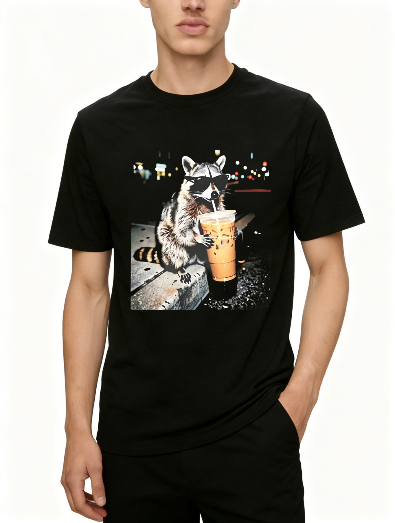 Dorawear™ Raccoon Wearing Sunglasses Drinking Iced Coffee At Night T Shirt