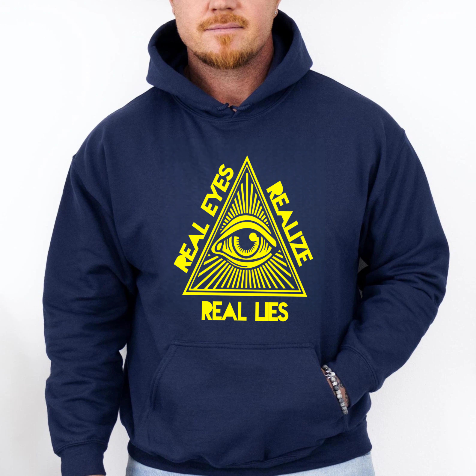 Dorawear™ Real Eyes Realize Real Lies All Seeing Eye Hoodie Black Sweatshirt With Drawstring Hood And Front Pocket For Men Women Unisex Streetwear Fashion Apparel-Dorawear