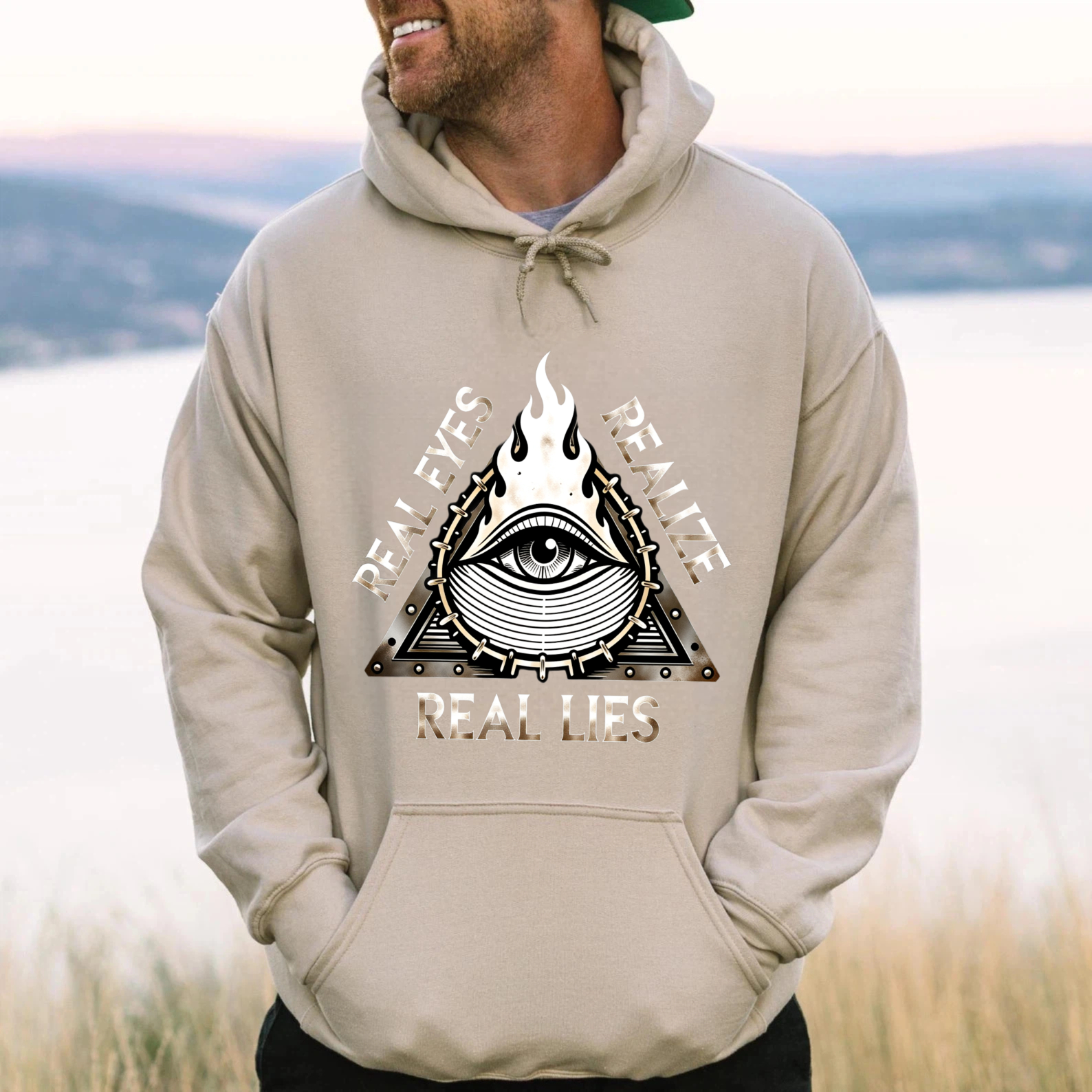 Dorawear™ Real Eyes Realize Real Lies Hoodie Black Eye Symbol Flame Design Unisex Sweatshirt Fashion Statement Clothing-Dorawear