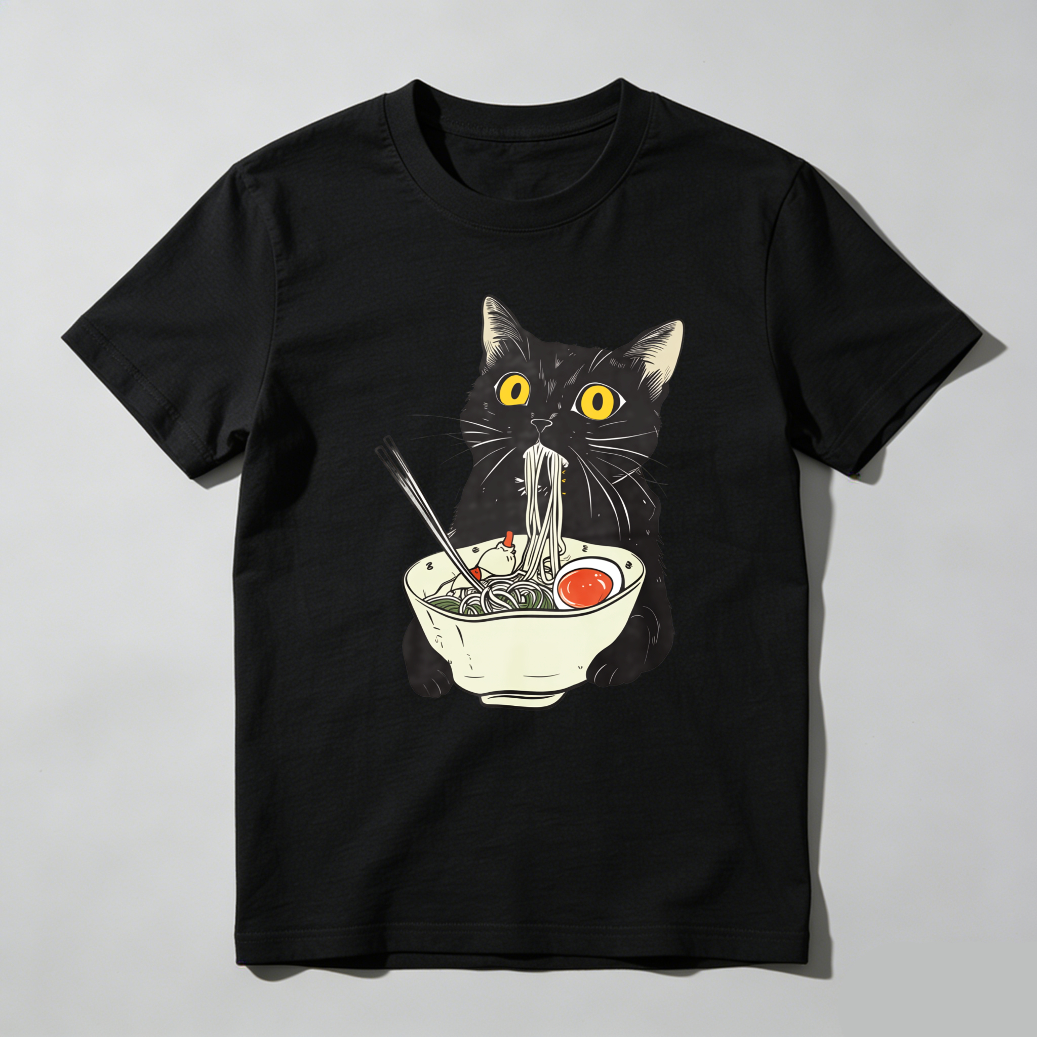Dorawear™ Black Cat Eating Noodles With Chopsticks T Shirt
