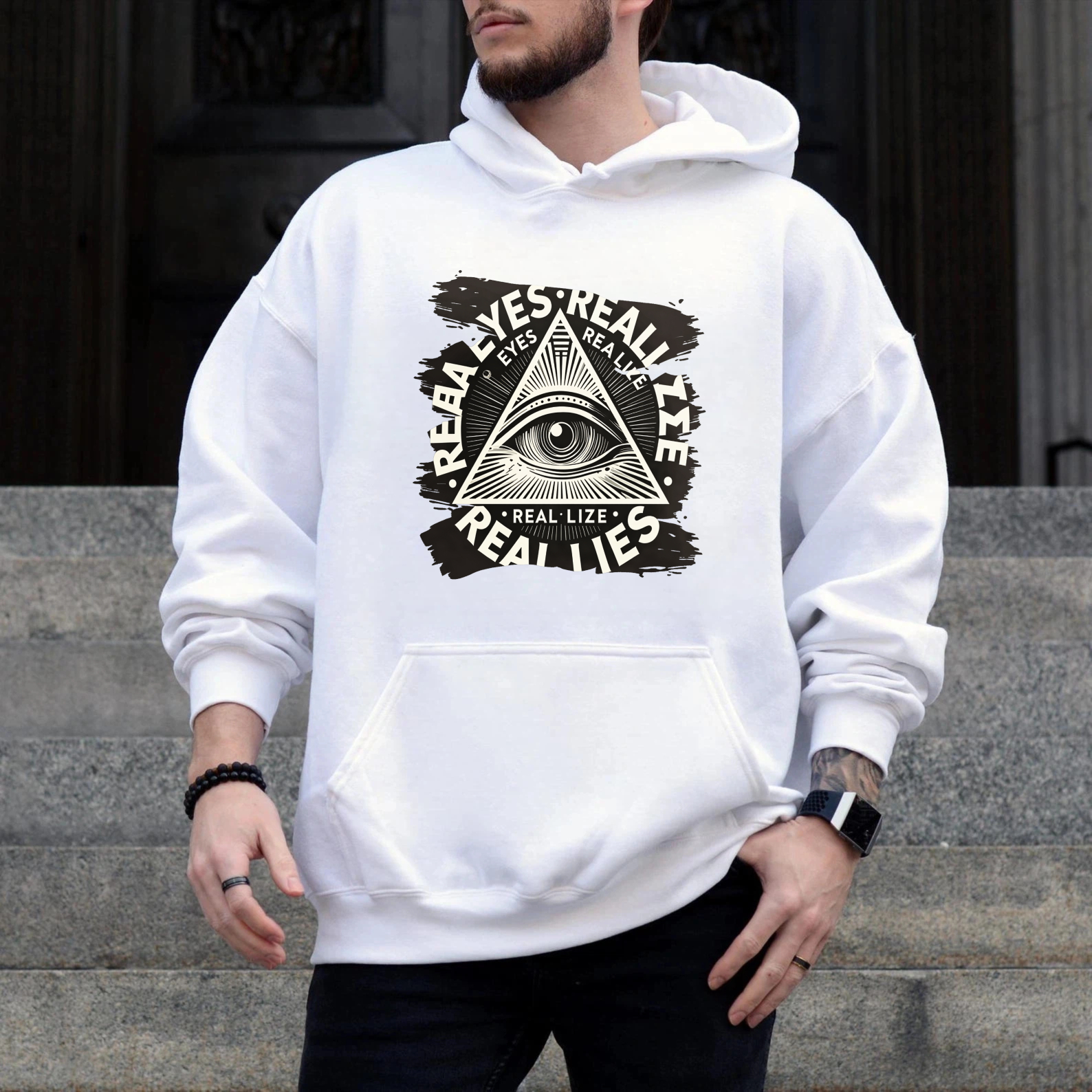 Dorawear™ All Seeing Eye Real Lies Realize Hoodie Black Sweatshirt With Eye Of Providence Design For Men And Women Casual Wear Fashion Statement Piece-Dorawear