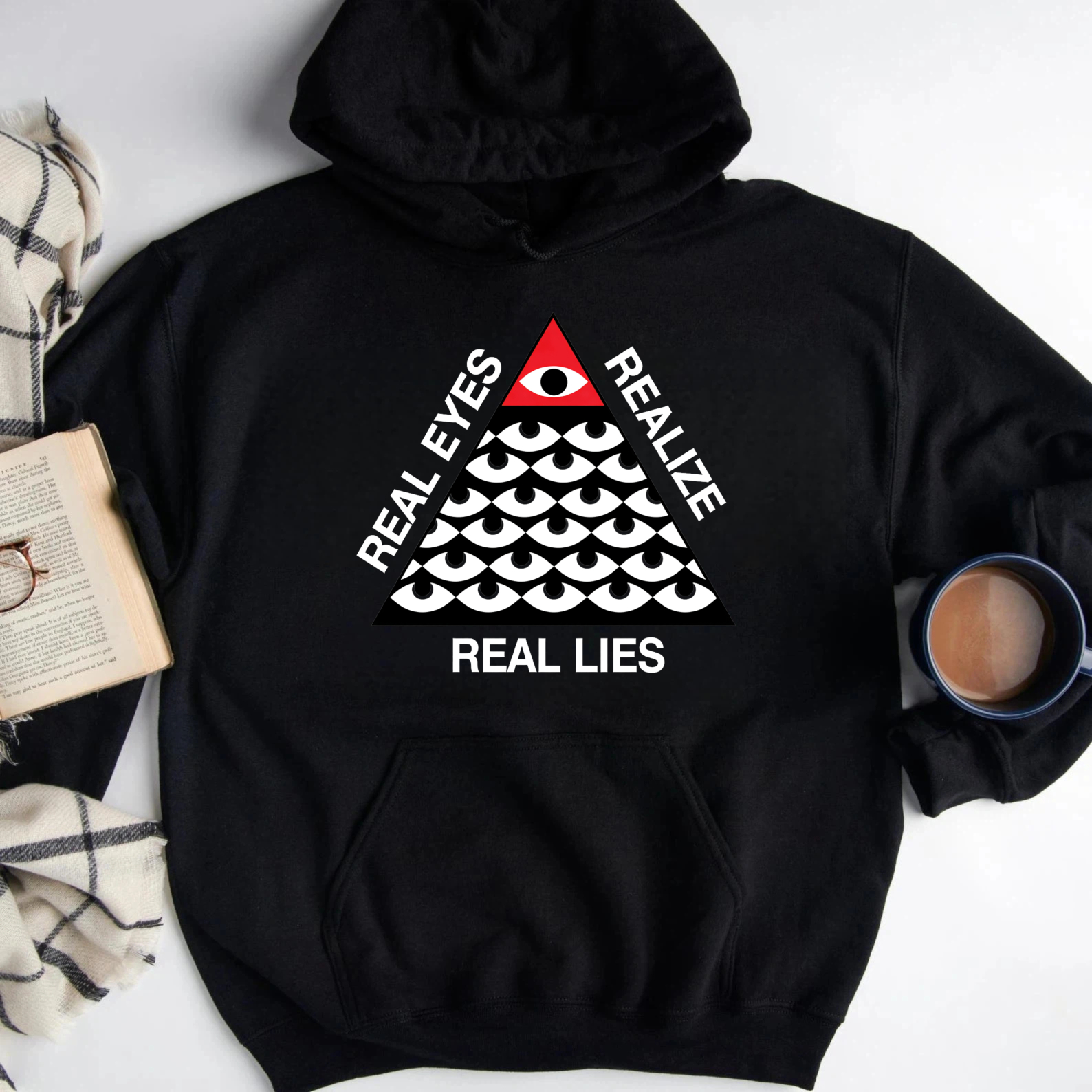 Dorawear™ Real Eyes Realize Real Lies Hoodie With All Seeing Eye Design Black Sweatshirt For Men Women Fashion Statement Clothing-Dorawear
