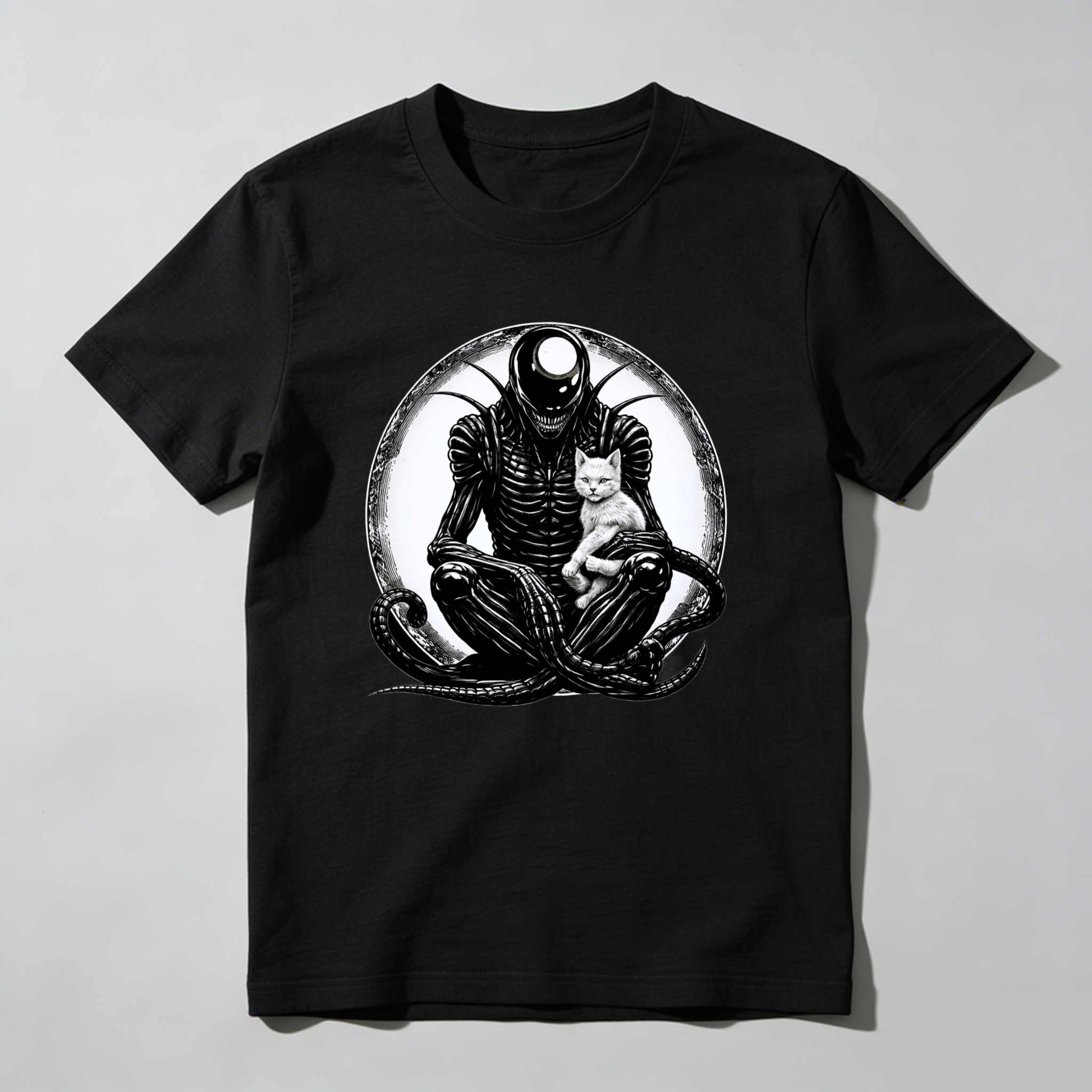 Dorawear™ Alien Cat Meditation Pure Cotton Short Sleeve T Shirt-Dorawear