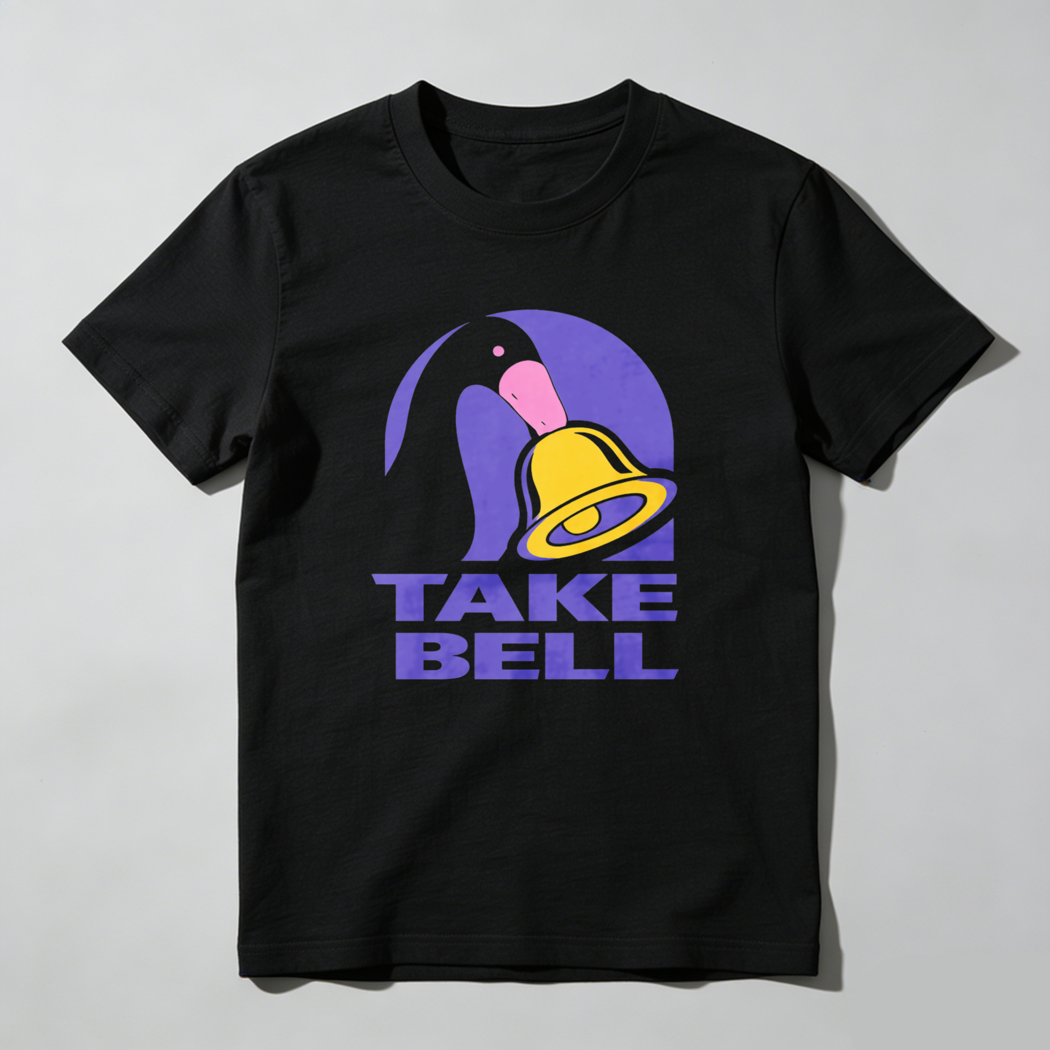 Dorawear™ Take Bell Penguin Bell Purple Design Pure Cotton Short Sleeve T-Shirt-Dorawear