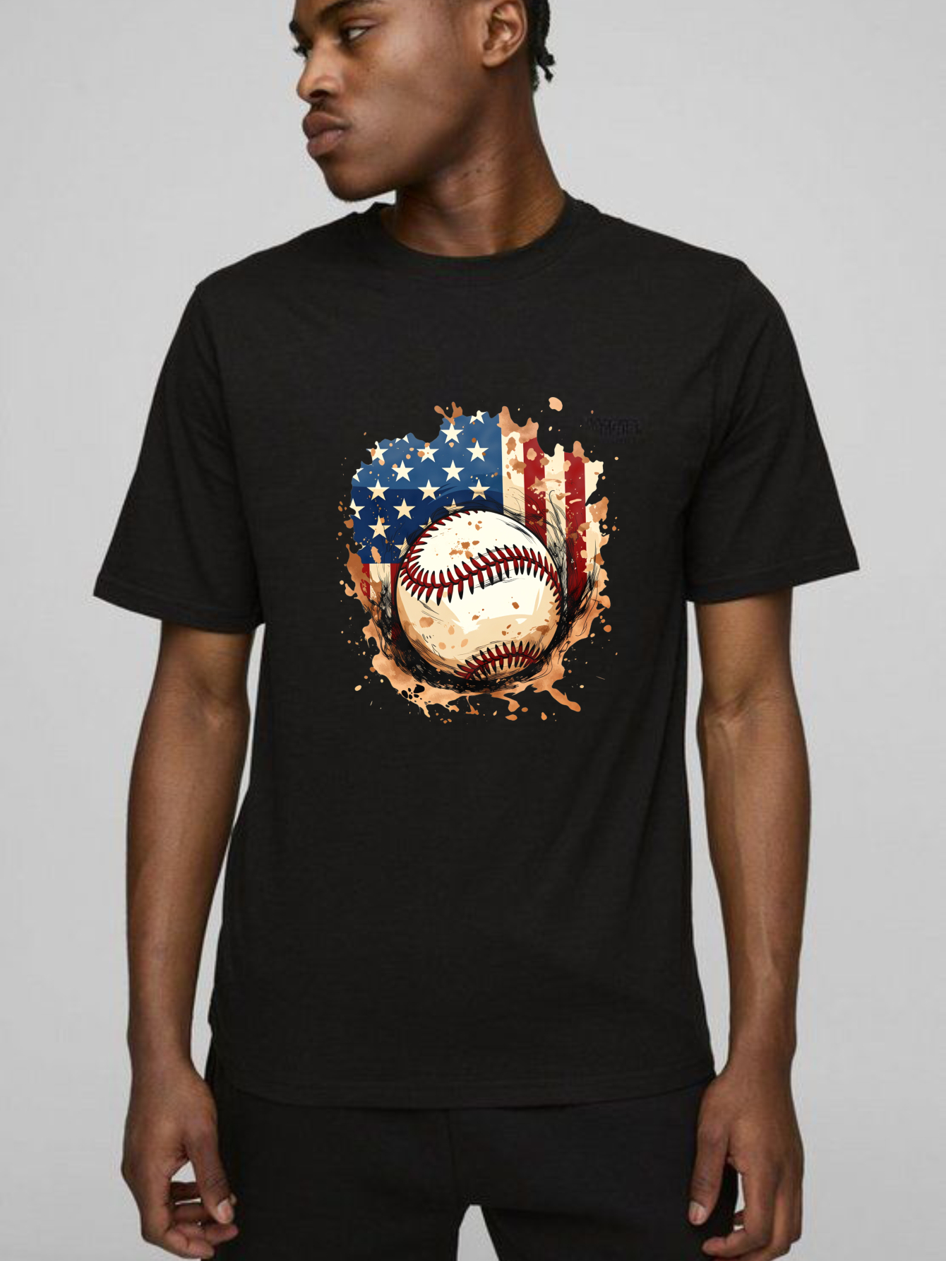 Dorawear™ Baseball American Flag Design On Black Shirt  T Shirt-Dorawear