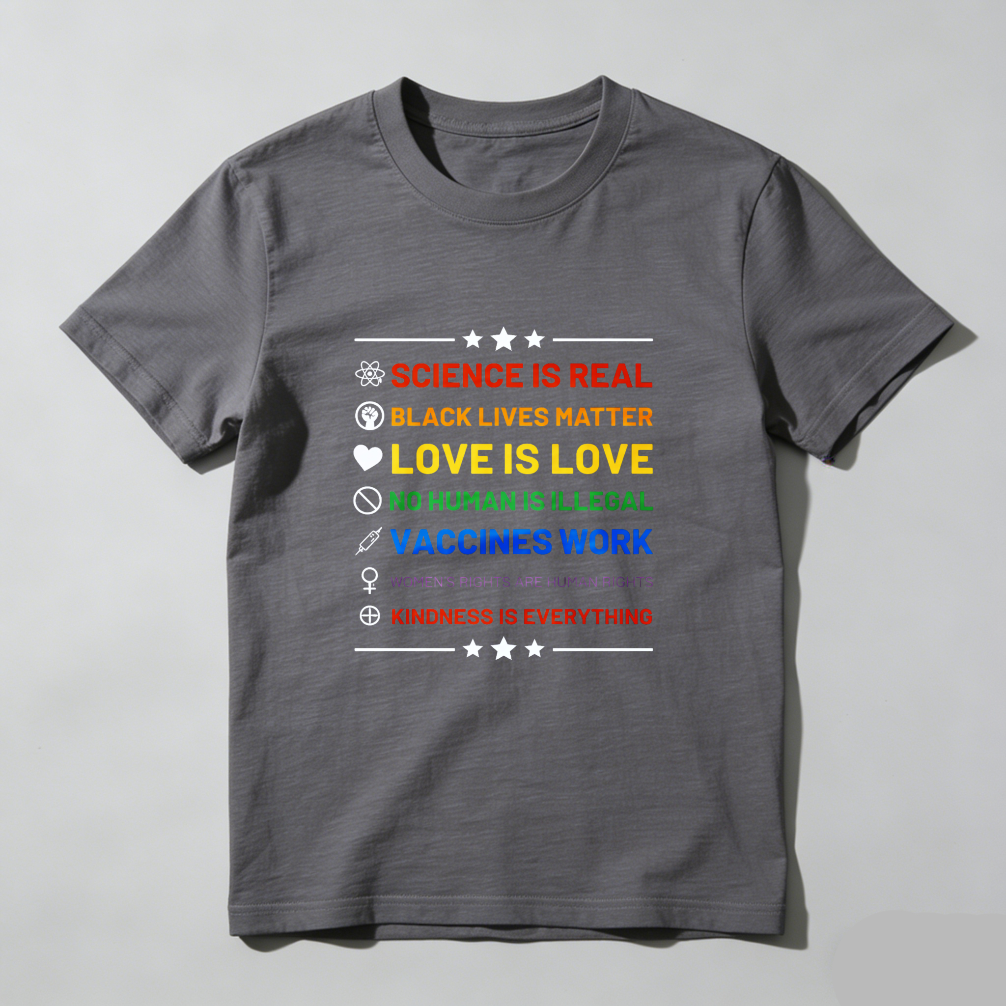 Dorawear™ Science Is Real Black Lives Matter Love Is Love No Human Is Illegal Vaccines Work Women S Rights Are Human Rights Kindness Is Everything Pure Cotton Short Sleeve T Shirt-Dorawear
