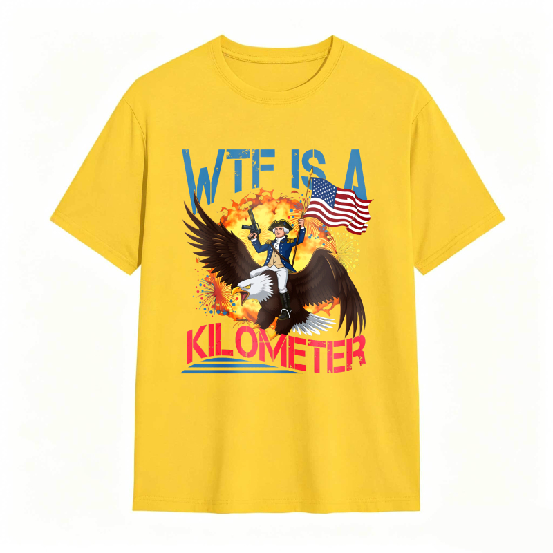 Dorawear™ Wtf Is A Kilometer Eagle And American Flag Design Unisex Classic T-shirt