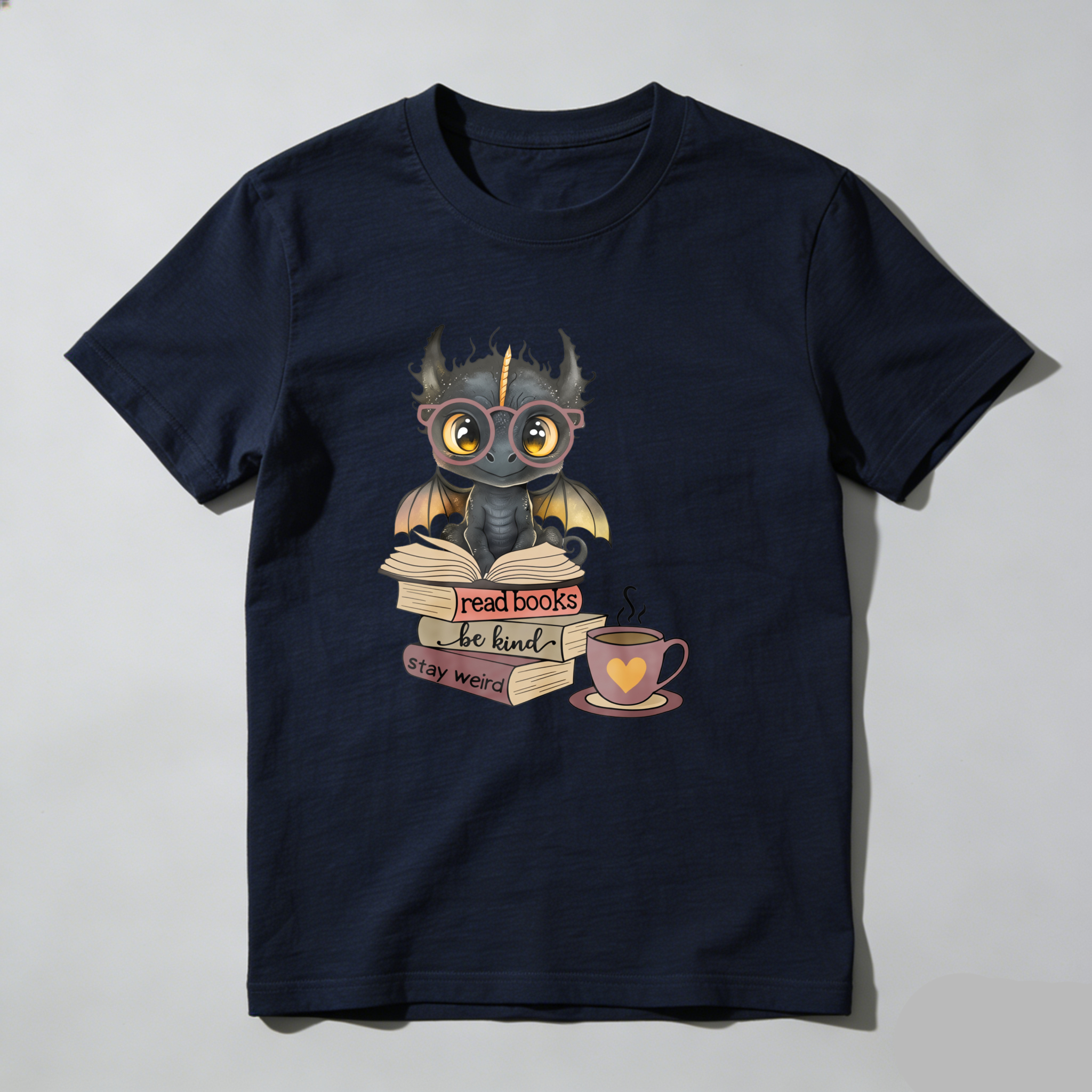 Dorawear™ Dragon Reading Book With Coffee Cup T Shirt