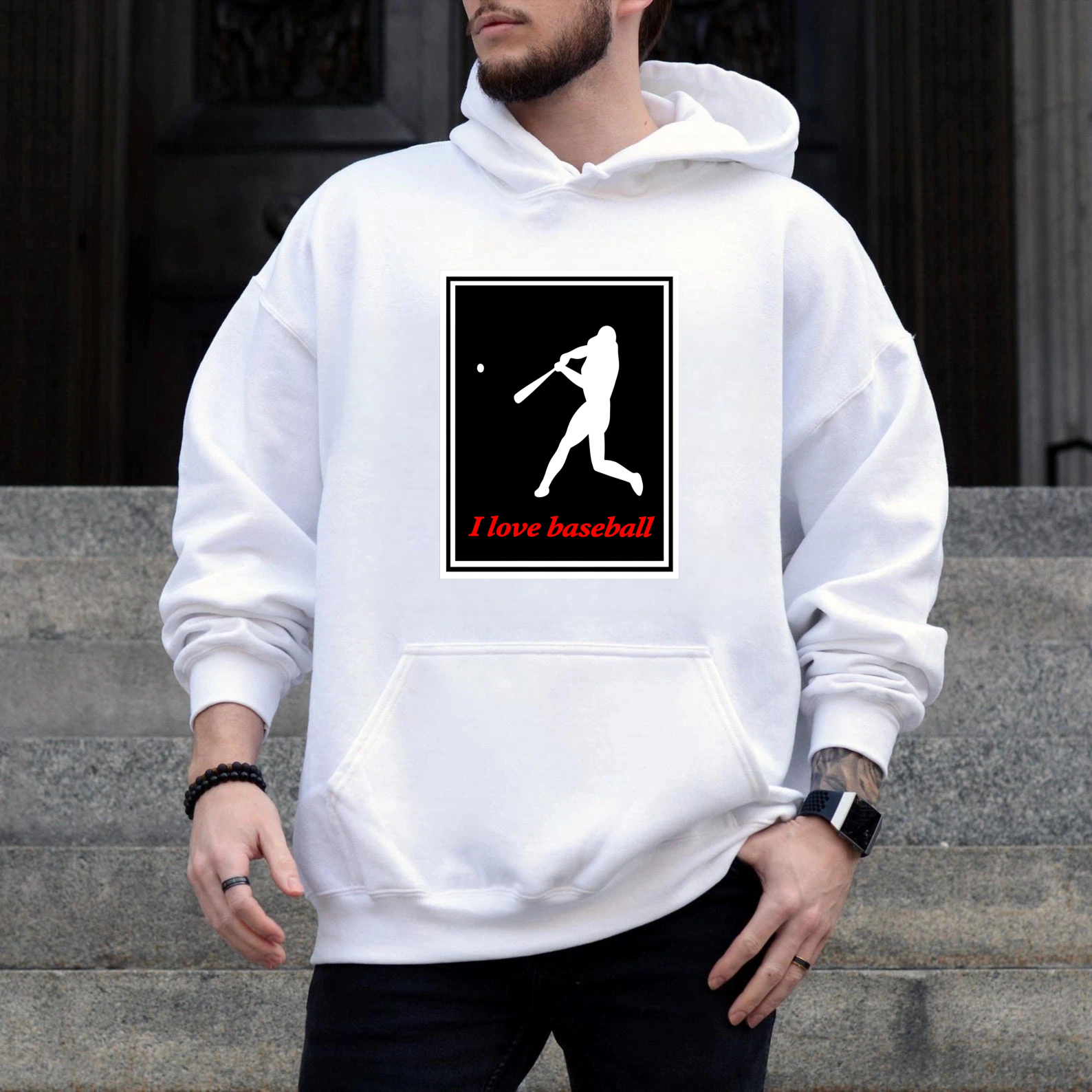 Dorawear™ I Love Baseball Hoodie With Batting Silhouette Design For Baseball Fans Sporty Casual Wear