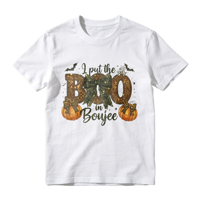 I Put The Boo In Boujee, Halloween Pumpkin Bat Glitter Bow Graphic, Unisex Classic T-shirt