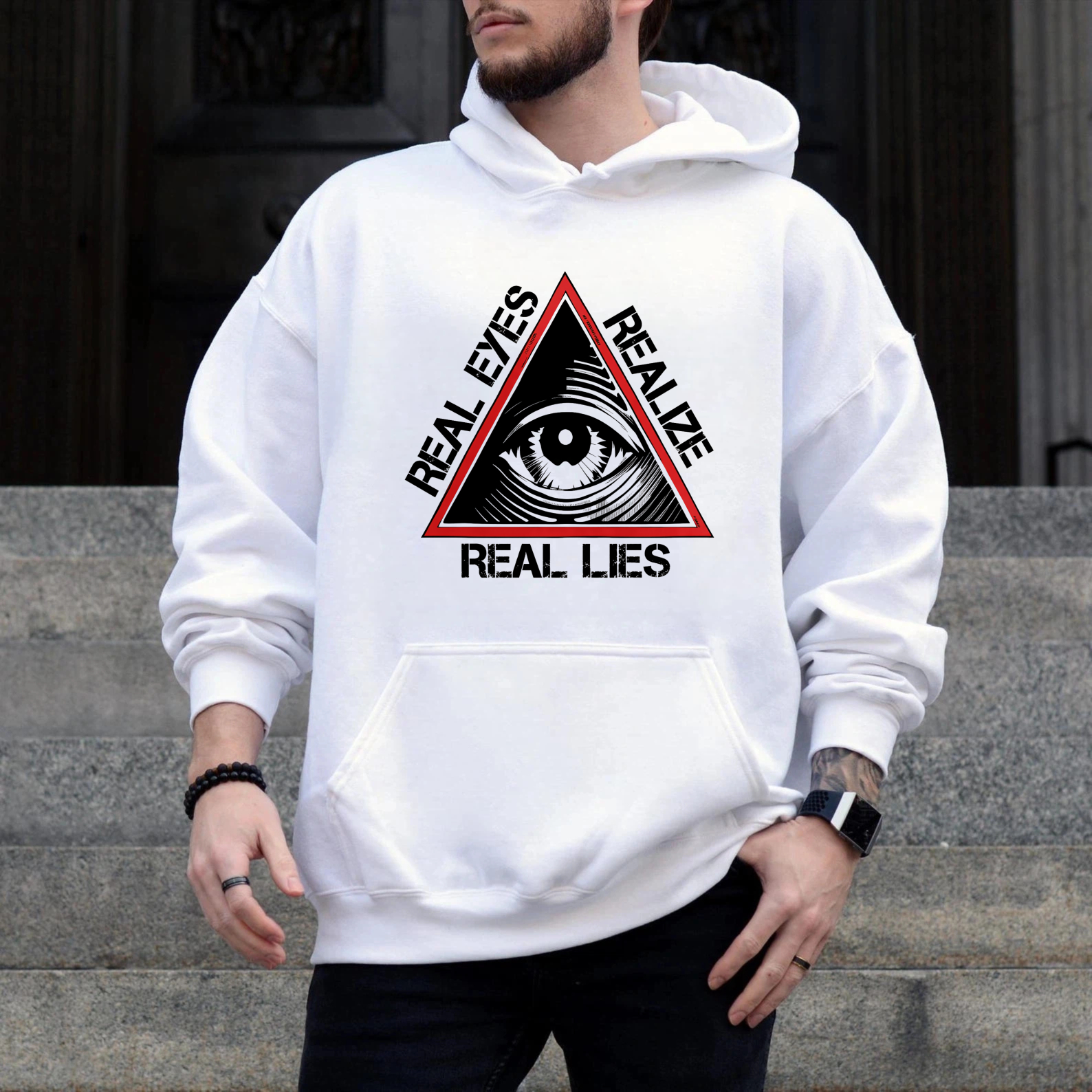 Dorawear™ Real Eyes Realize Real Lies Hoodie Black Eye Symbol Triangular Design Sweatshirt Men Women Unisex Casual Wear-Dorawear