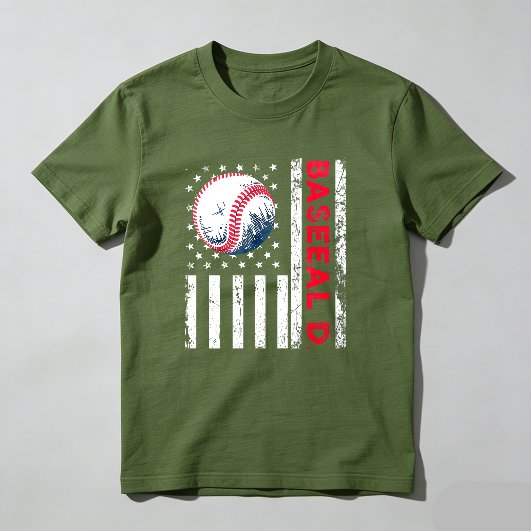 Dorawear™ Baseball Flag Design With Stars And Stripes  T Shirt-Dorawear