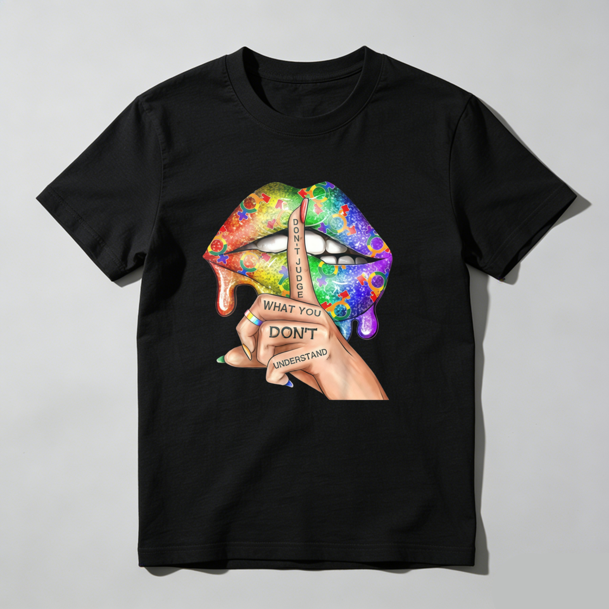 Dorawear™  Colorful Lips With Text And Hand T Shirt