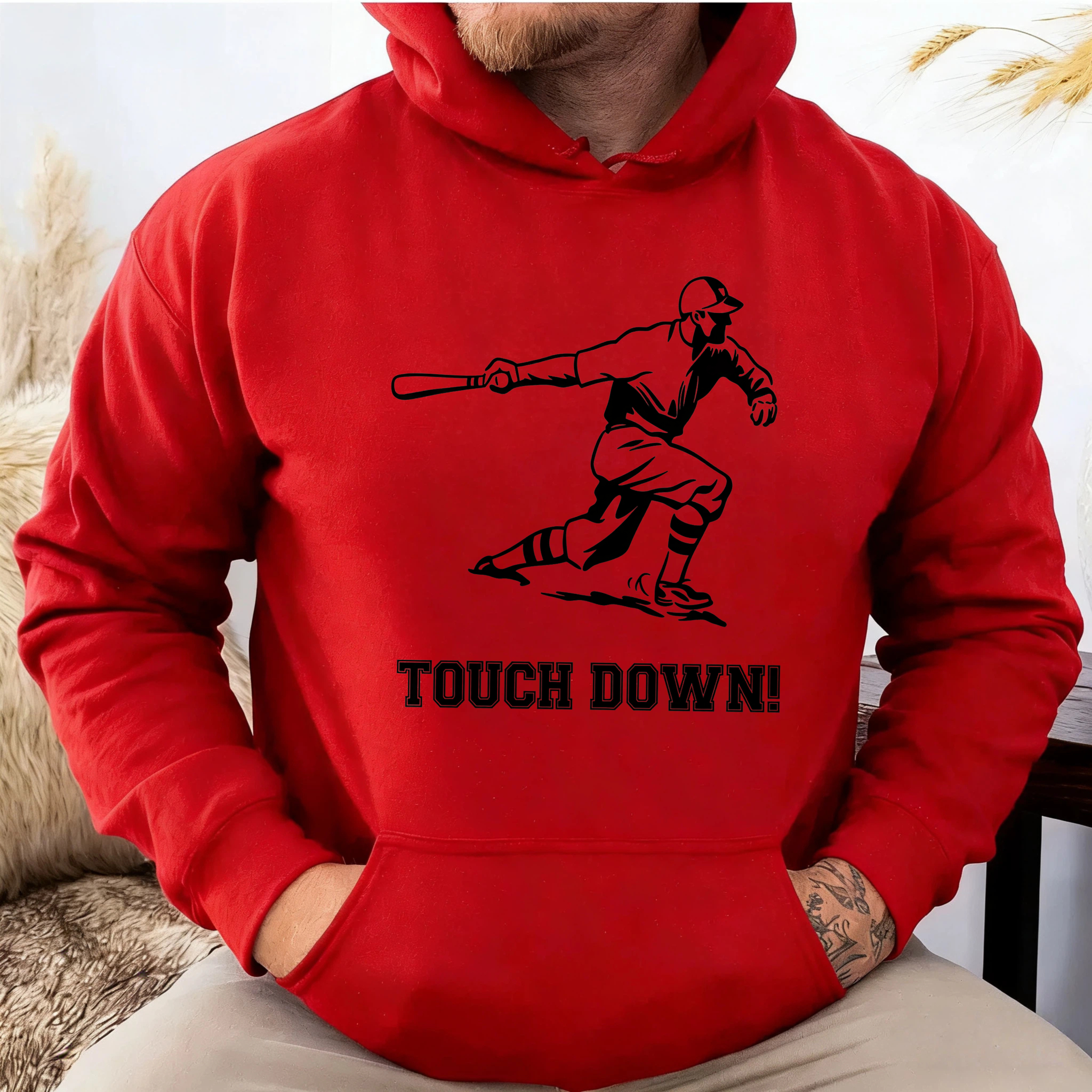 Dorawear™ Baseball Player Touch Down Hoodie Black Sport Design Sweatshirt For Men And Women Unisex Casual Wear-Dorawear