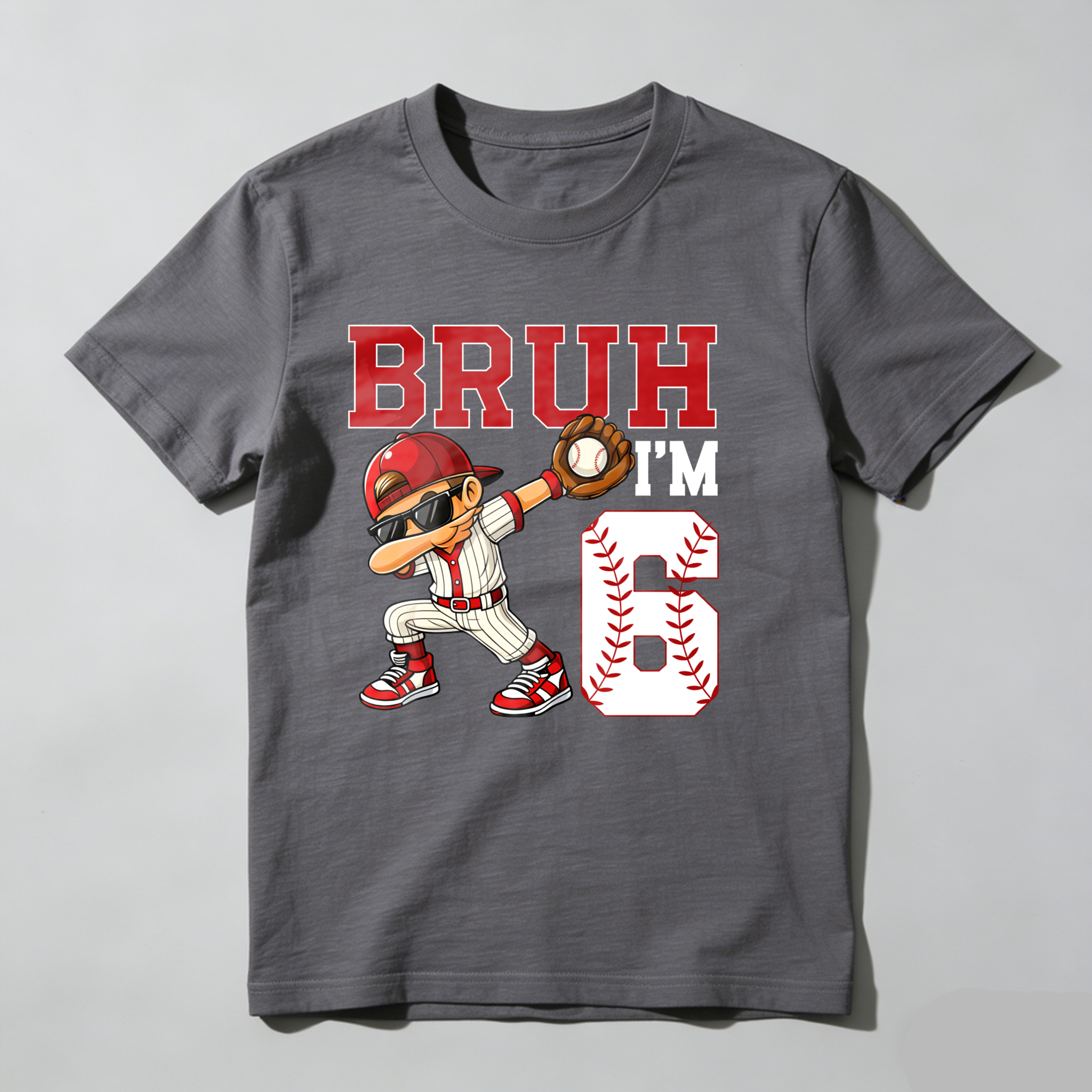 Dorawear™ Bruh I'm Six Baseball Player Cartoon T Shirt