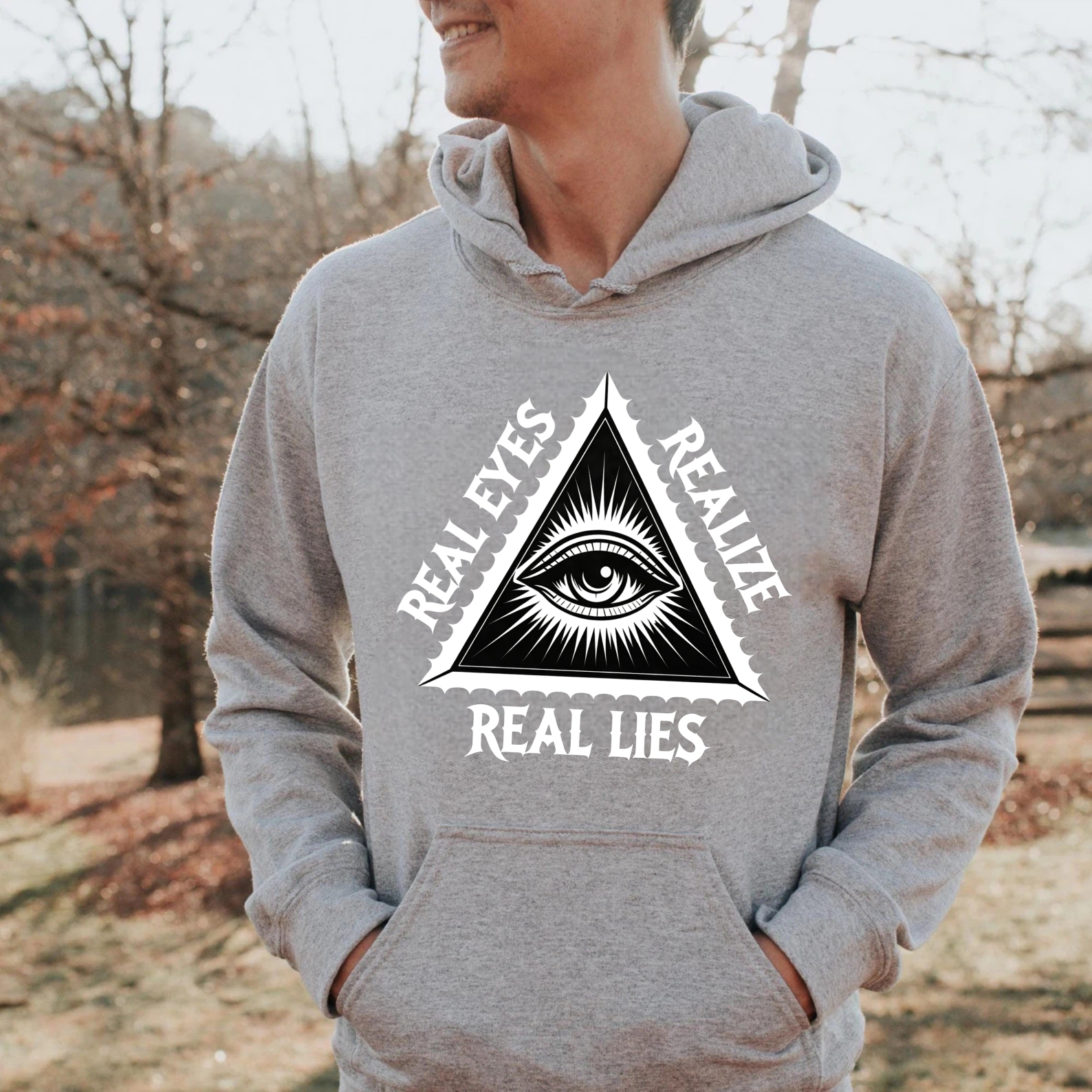Dorawear™ Real Eyes Realize Real Lies Hoodie All Seeing Eye Symbol Black Sweatshirt Unisex Casual Wear Graphic Pullover Top-Dorawear