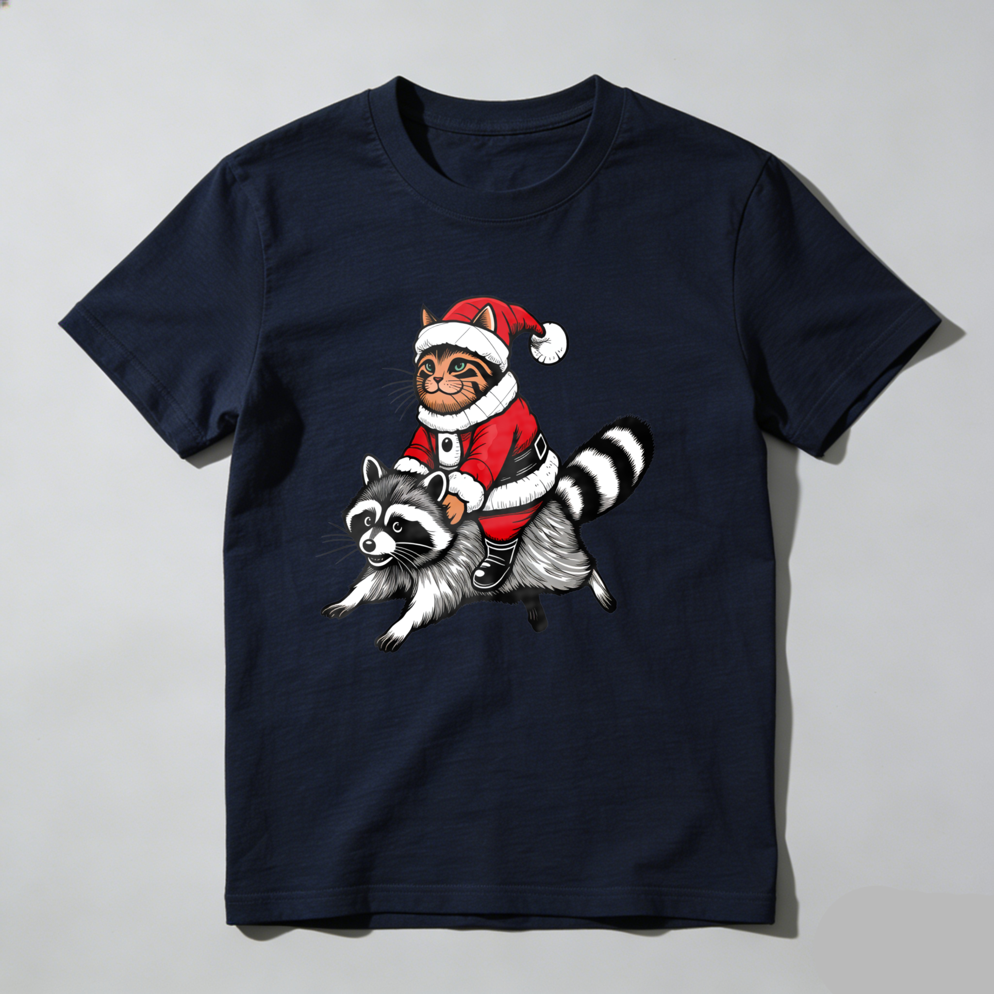 Dorawear™ Cat In Santa Suit Riding Raccoon T Shirt