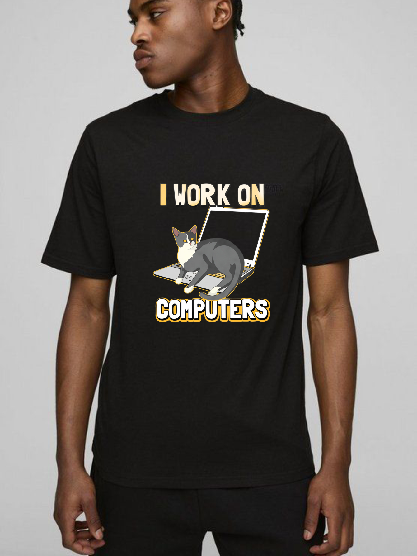 Dorawear I Work On Computers Cat Laptop T Shirt