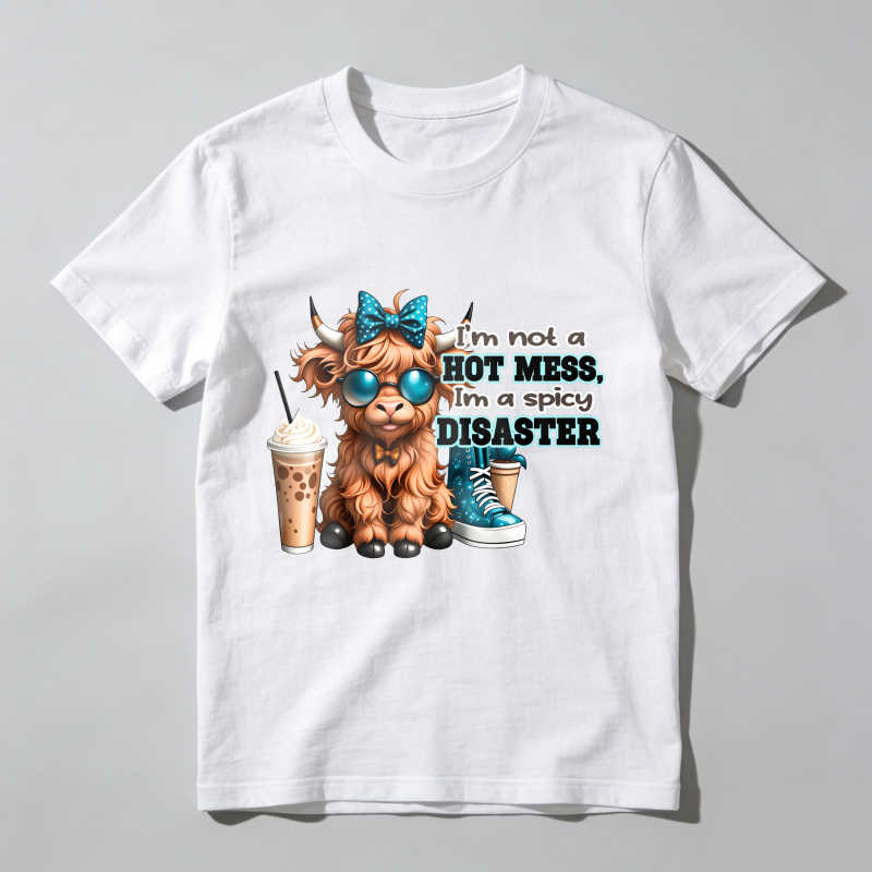 Dorawear™ Cute Cow With Sunglasses And Coffee T Shirt 100% cotton