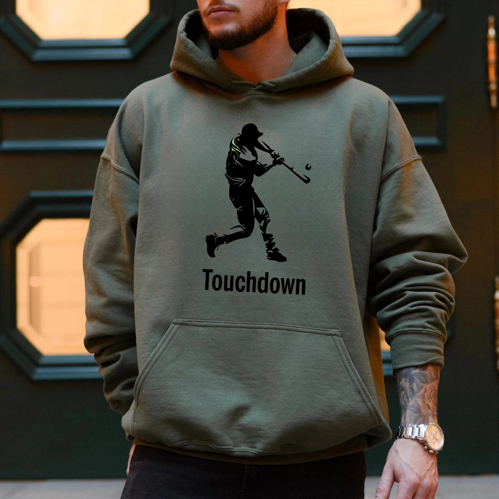 Dorawear™ Touchdown Football Player Hoodie Black Sweatshirt With Graphic Design For Sports Fans And Casual Wear-Dorawear