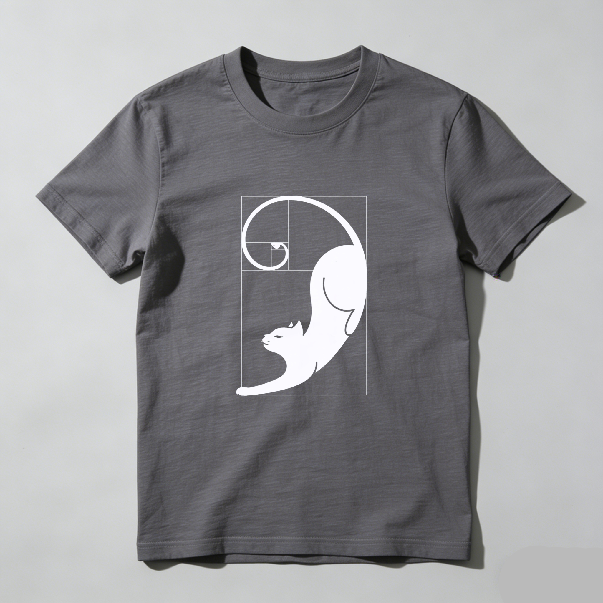 Dorawear™ Cat Fibonacci Spiral Design Pure Cotton Short Sleeve T Shirt-Dorawear