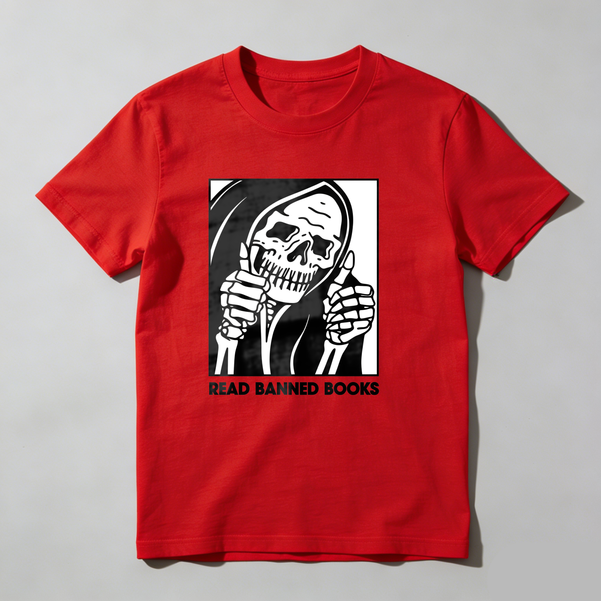 Dorawear™ Skull Holding Mirror With Text Below T Shirt
