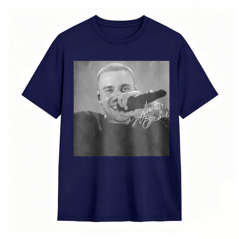 Justin Bieber Singing With Microphone Signature tshirt 100% cotton