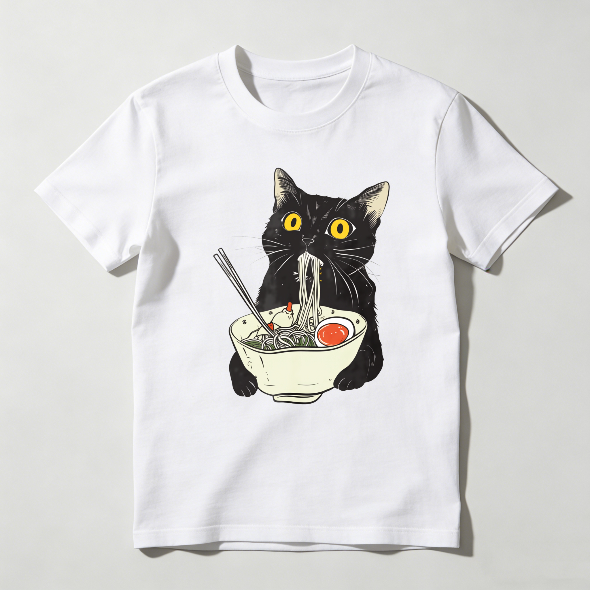 Dorawear™ Black Cat Eating Noodles With Chopsticks T Shirt