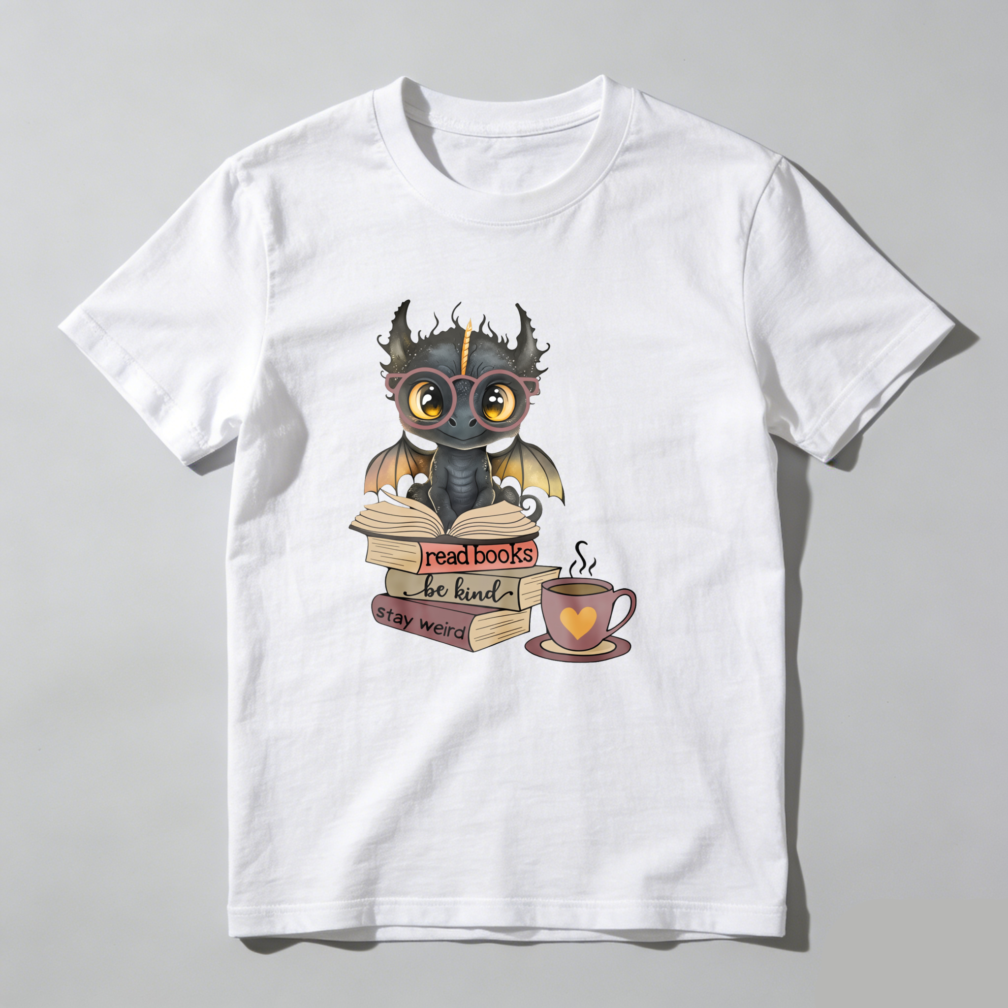 Dorawear™ Dragon Reading Book With Coffee Cup T Shirt