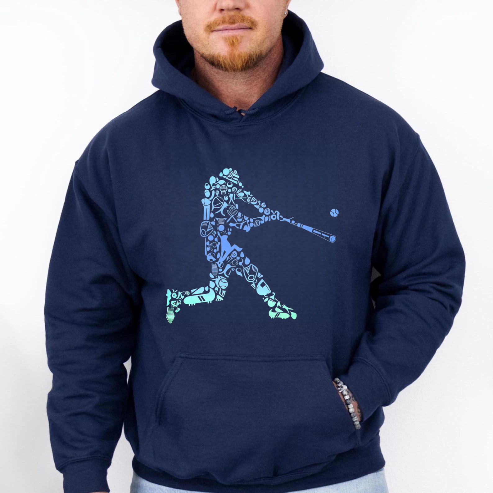 Dorawear™ Baseball Player Silhouette Design Black Hoodie With Blue Graphic Art For Sports Fans And Casual Wear-Dorawear