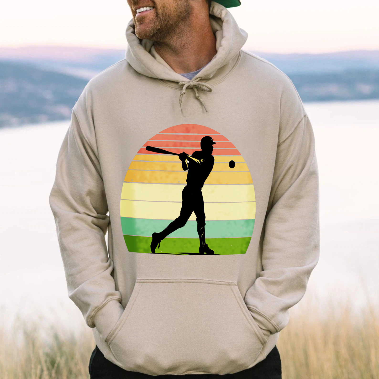 Dorawear™ Baseball Player Silhouette Vintage Sunset Design Hoodie Men Women Sport Casual Sweatshirt Unisex Streetwear Fashion Top-Dorawear