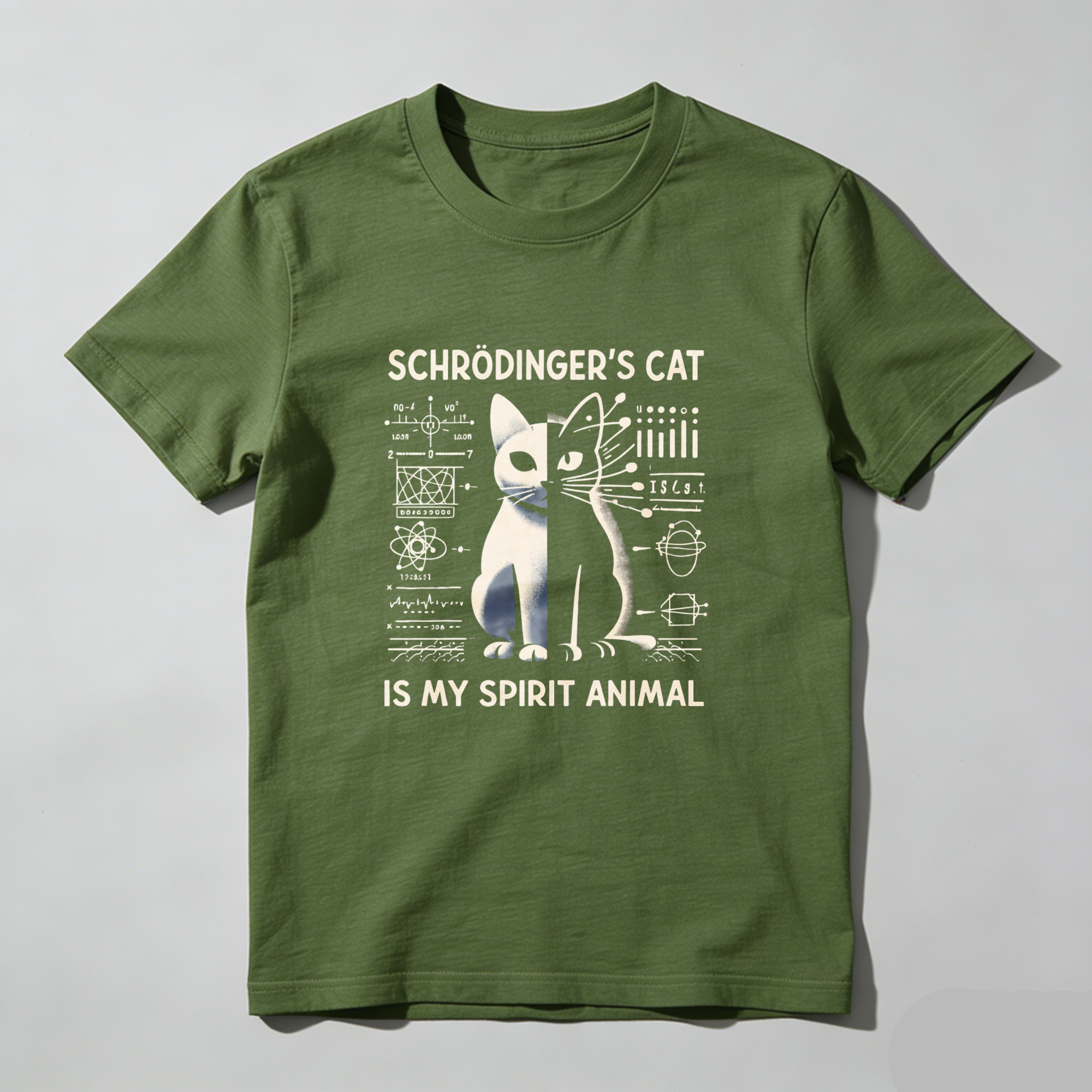 Dorawear™ Schr?dinger's Cat Quantum Physics Cat Spirit Animal Pure Cotton Short Sleeve T-Shirt-Dorawear