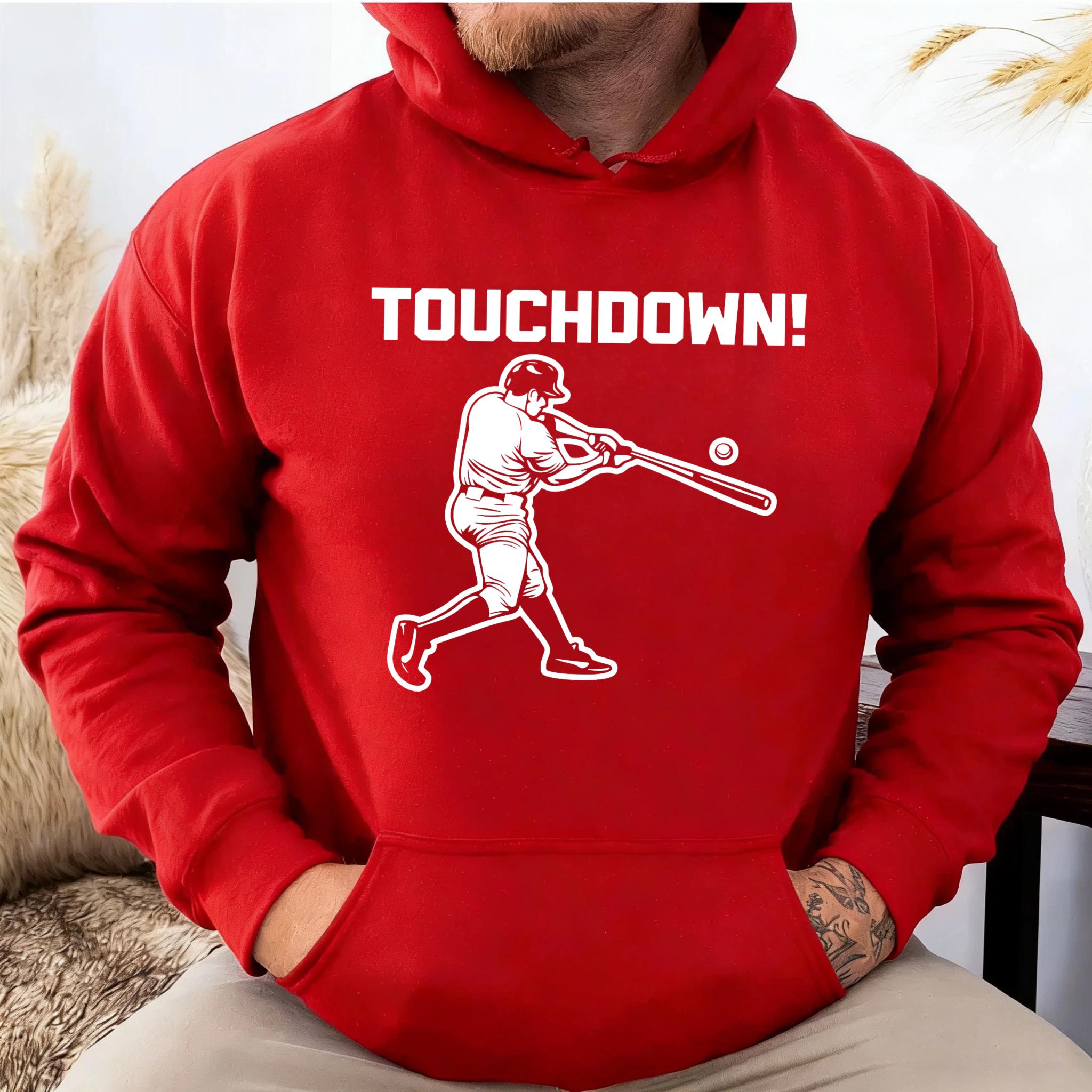 Dorawear™ Touchdown Baseball Player Hoodie Black Sweatshirt With Graphic Design For Sports Fans