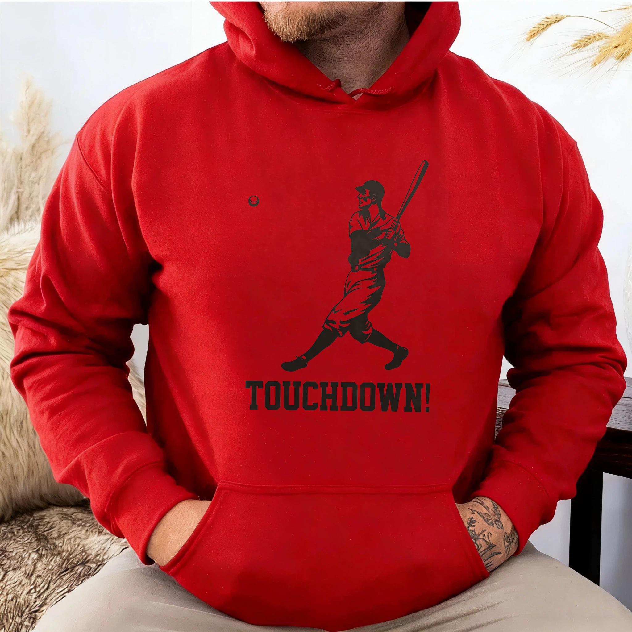 Dorawear™ Touchdown Baseball Player Hoodie Black Sweatshirt With Graphic Design For Sports Fans(1)