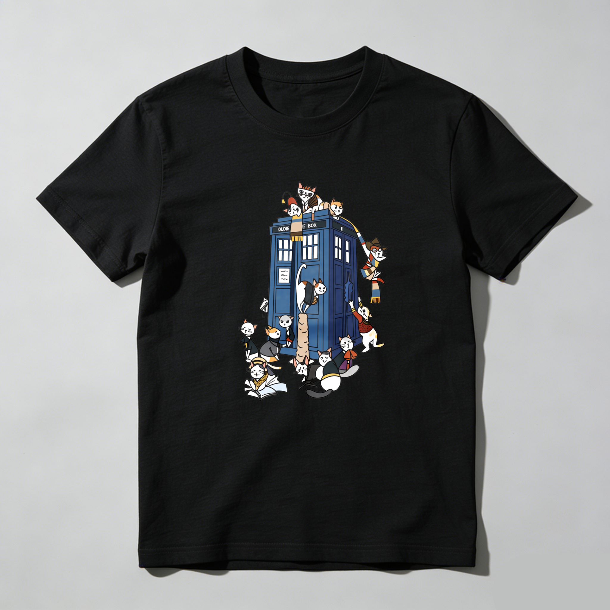 Dorawear Cats Surrounding Blue Police Box T Shirt