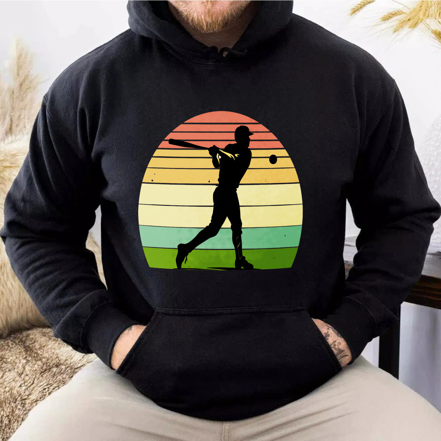 Dorawear™ Baseball Player Silhouette Vintage Sunset Design Hoodie Men Women Sport Casual Sweatshirt Unisex Streetwear Fashion Top-Dorawear