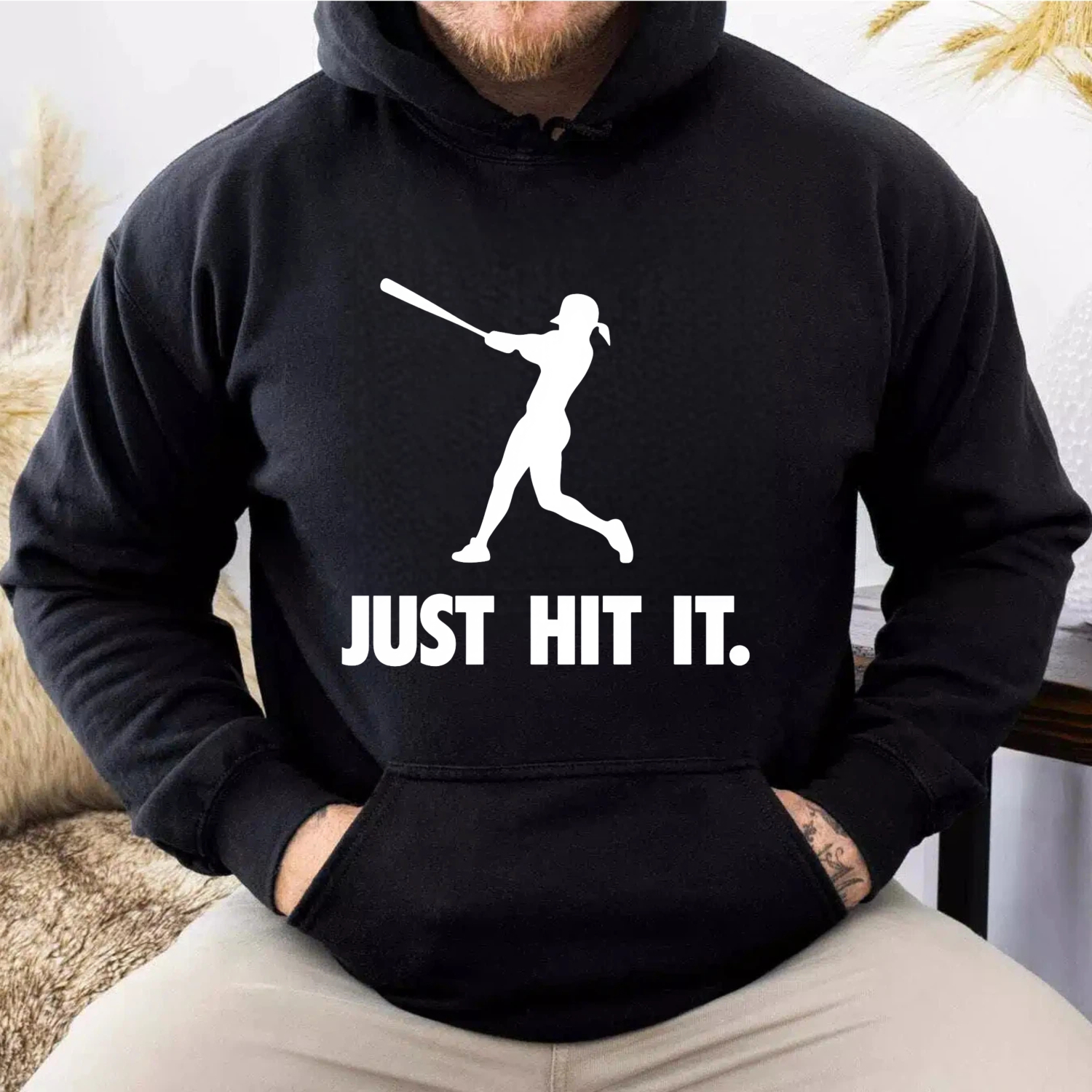 Dorawear™ Just Hit It Softball Player Silhouette Hoodie For Women And Men Sport Inspired Casual Sweatshirt With Pocket And Drawstring Hood-Dorawear