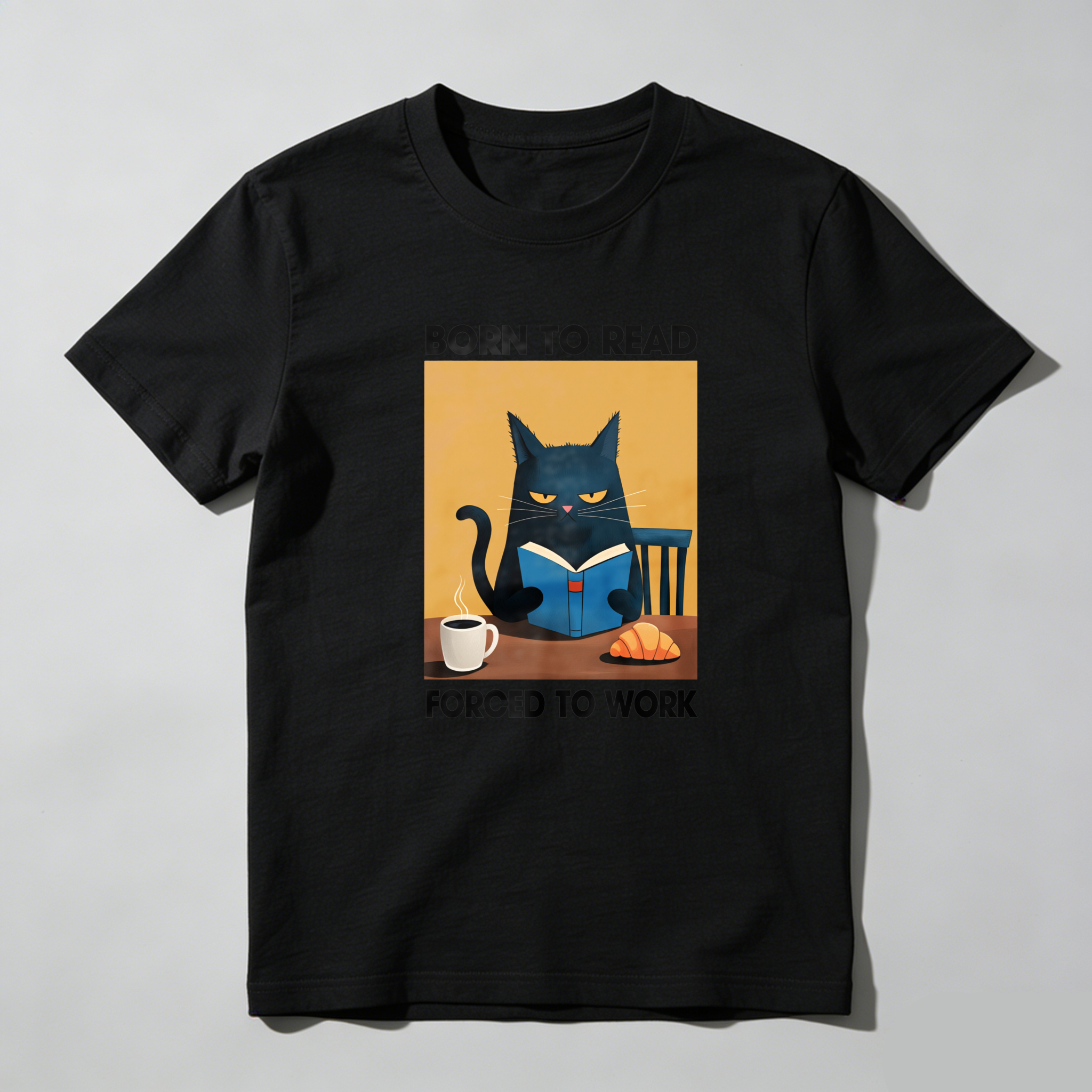 Dorawear Cat Reading Book With Coffee And Croissant T Shirt