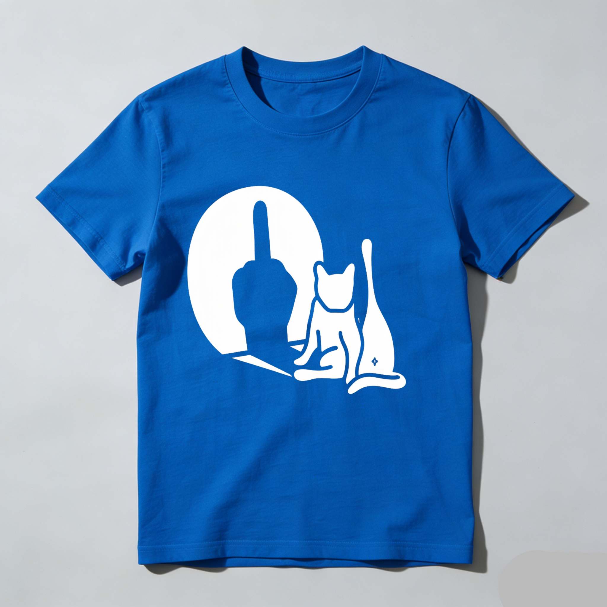 Cat Silhouette Hand Gesture Moon Background tshirt 100% cotton