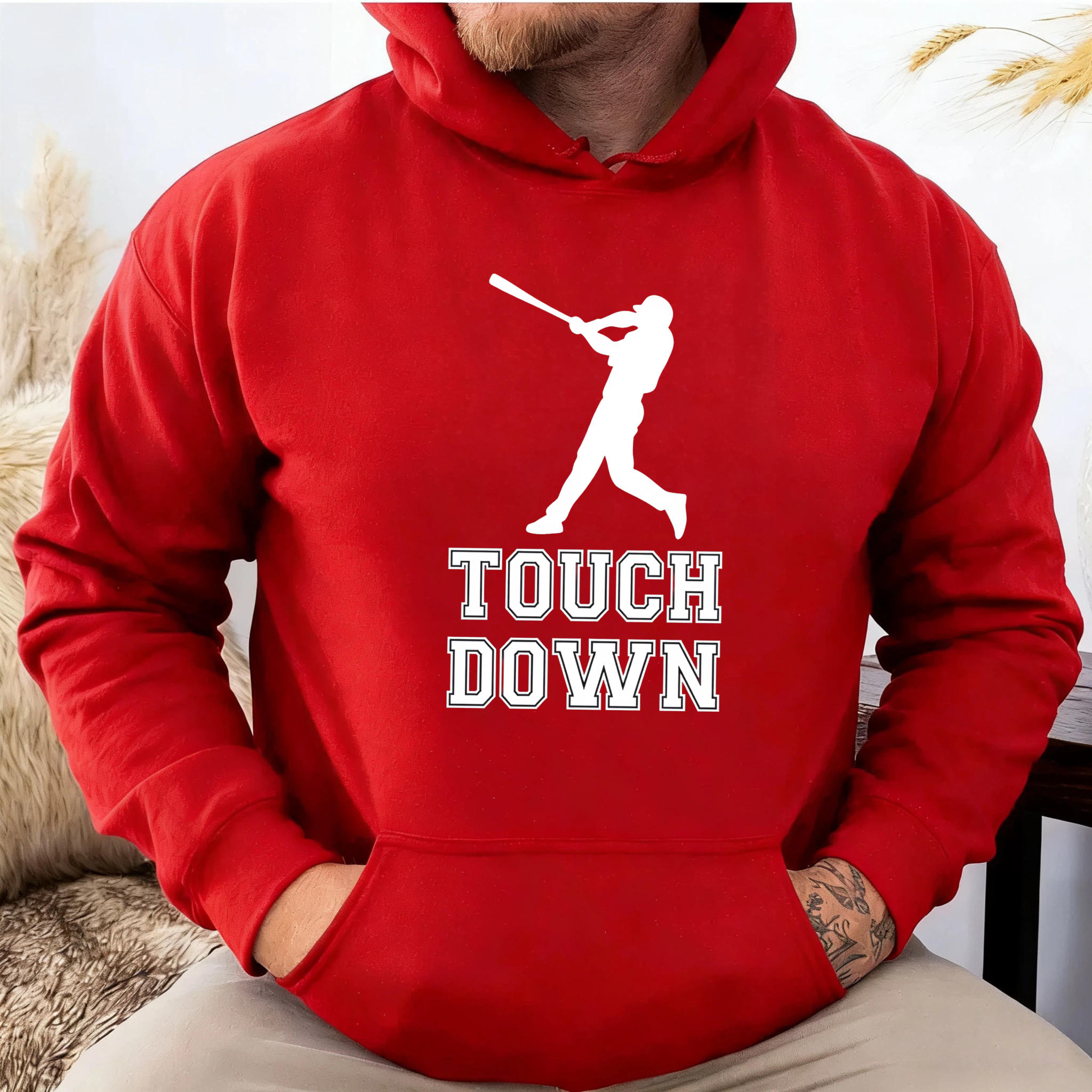 Dorawear™ Touch Down Baseball Player Silhouette Hoodie Black Sweatshirt Sport Design Casual Wear For Men Women Unisex Apparel-Dorawear