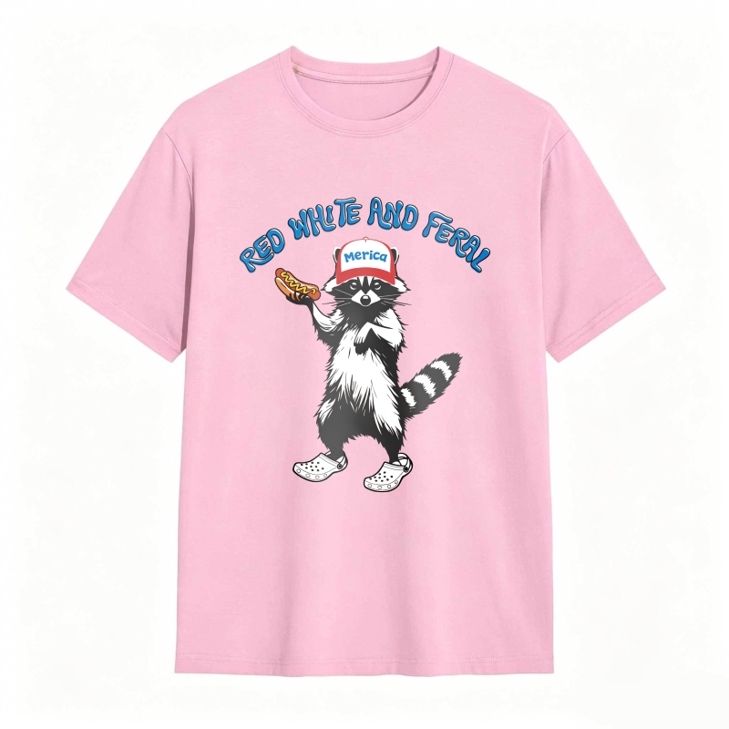 USA Red White Feral Racoon Vintage Hot Dog Party America Patriotic Racoon Tshirt