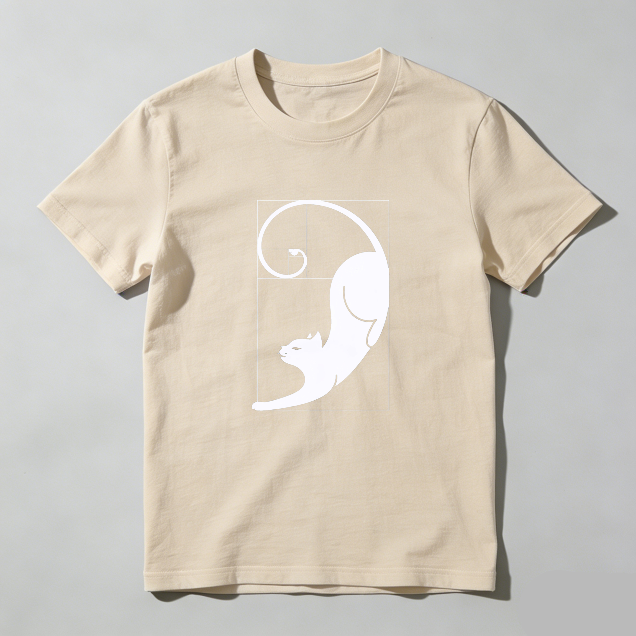 Dorawear™ Cat Fibonacci Spiral Design Pure Cotton Short Sleeve T Shirt-Dorawear