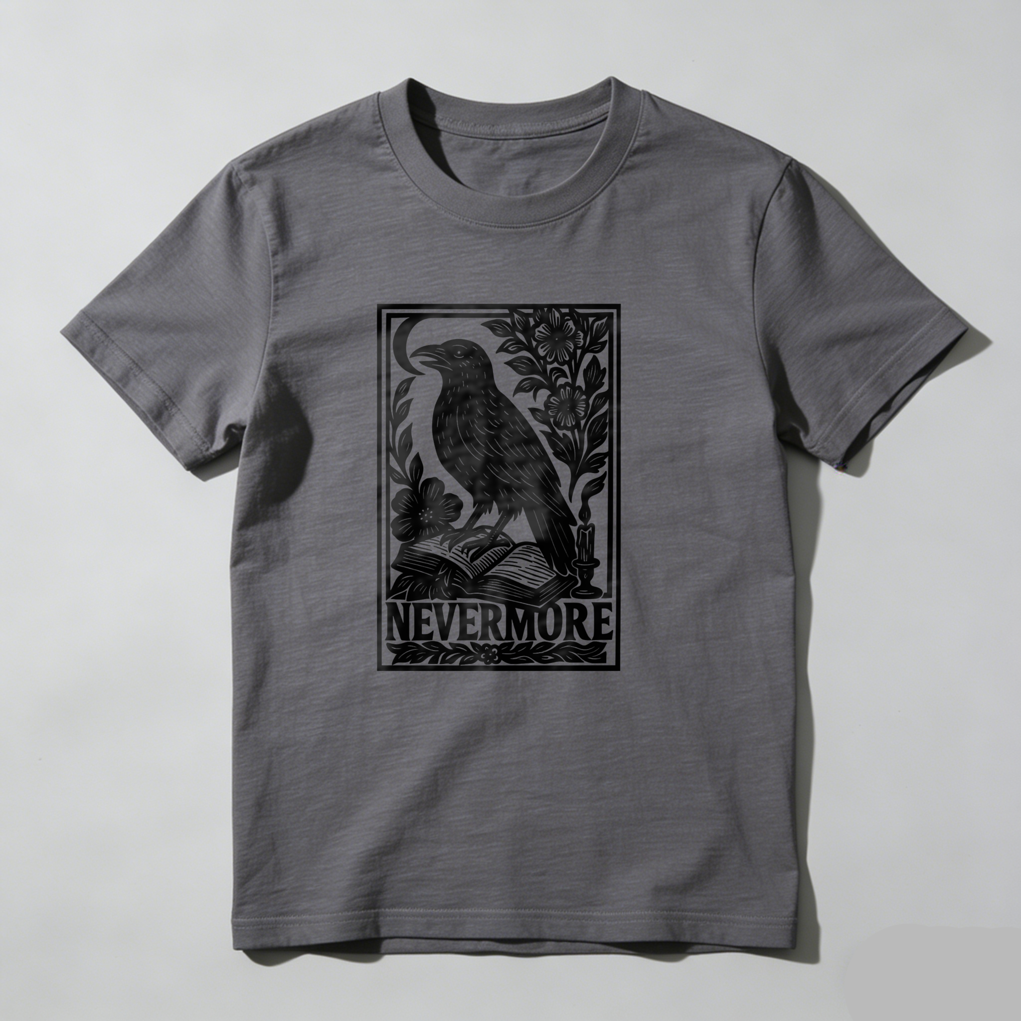 Dorawear™ Crow Perched On Book With Flowers And Moon Nevermore T Shirt