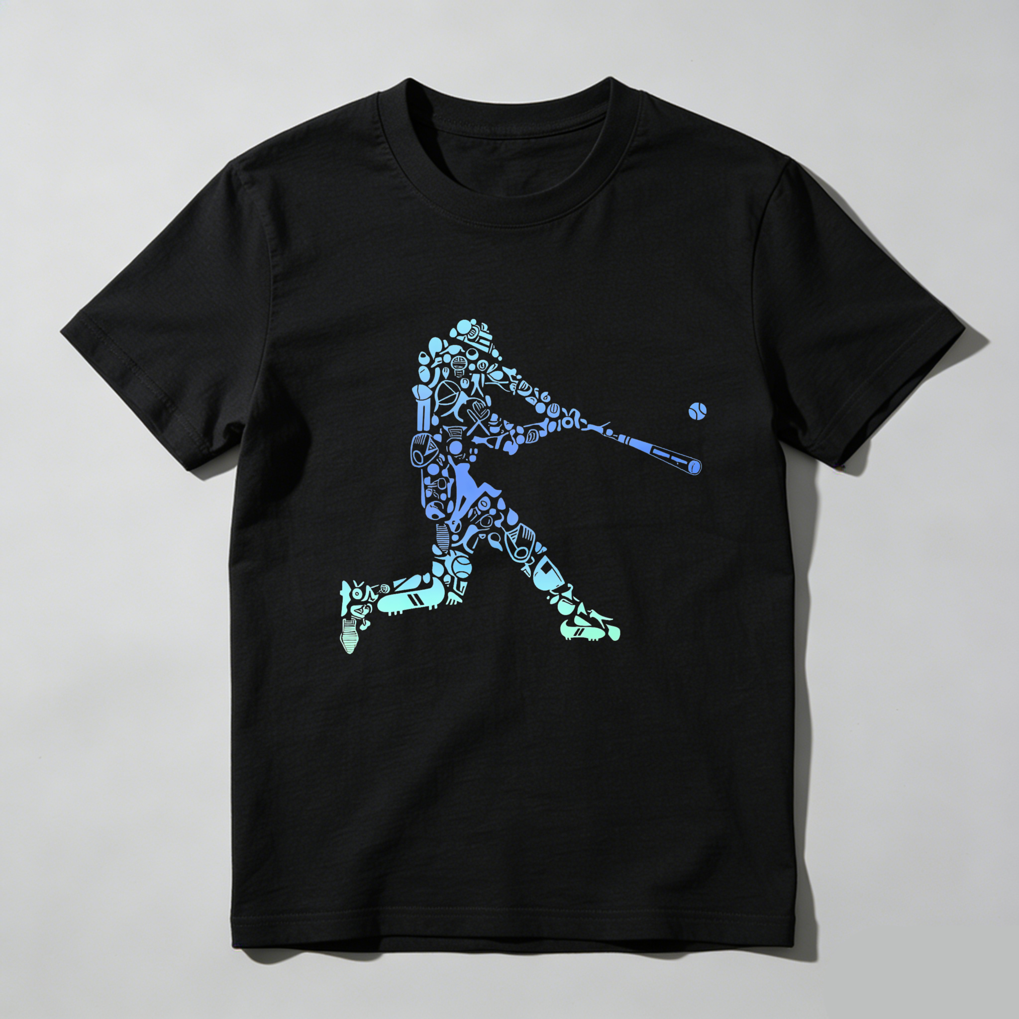 Dorawear™ Baseball Player Silhouette With Tools And Equipment  T Shirt